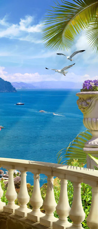 Duschrückwand - Paradiesischer Ausblick vom Balkon in Sizilien