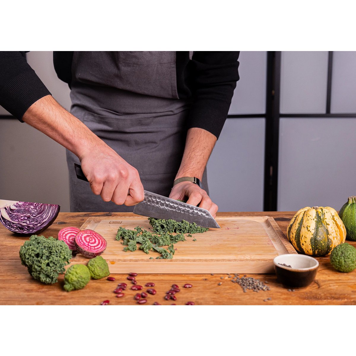 Messer - Bunka Santoku mit Bambus-Saya und Bambusbox - 170-mm-Klinge