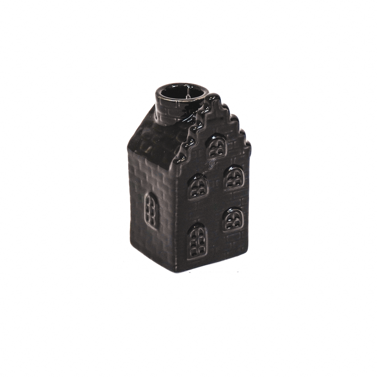Kerzenhalter - Haus - Keramik - Schwarz - 6x6x11cm