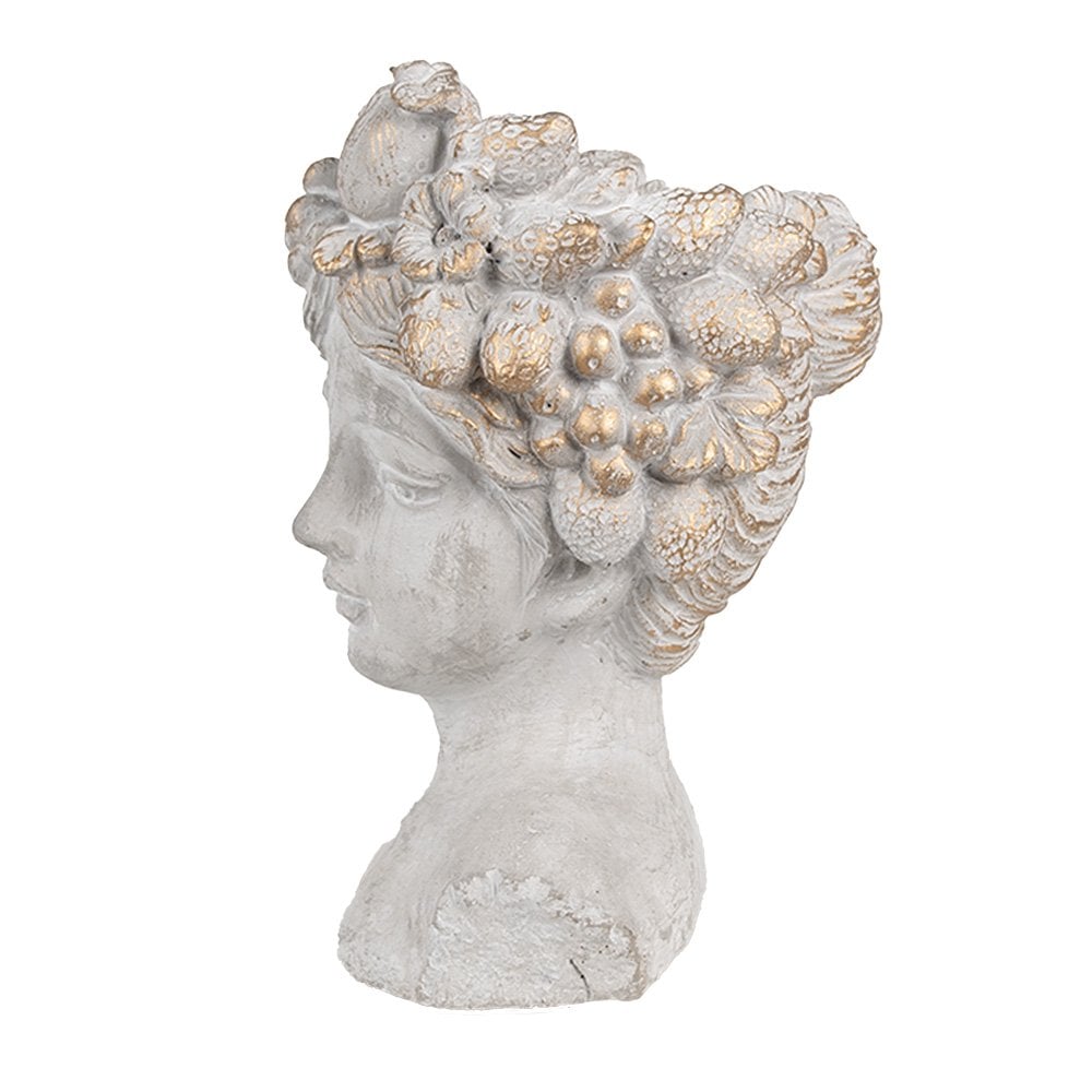 Blumentopf für den Innenbereich, Frau, 14 x 14 x 22 cm, Pflanztopf aus grauem Stein