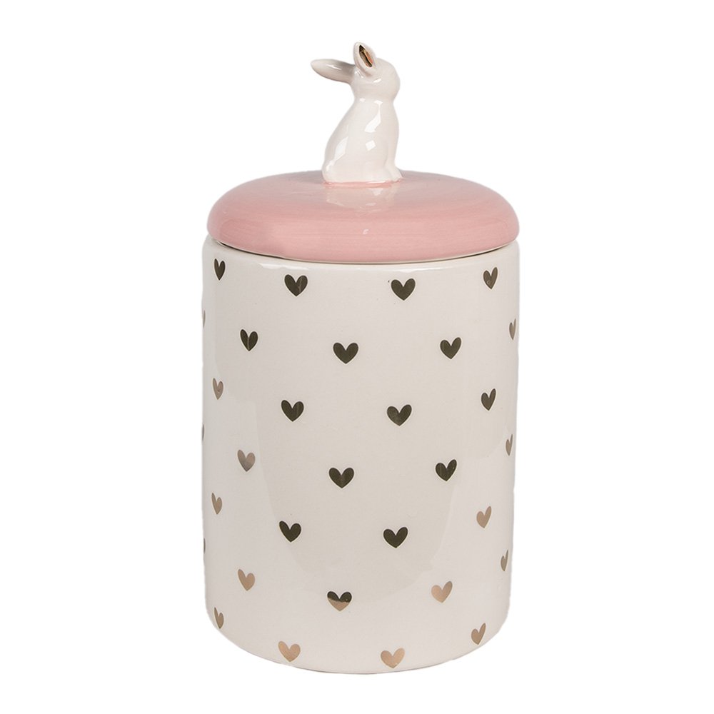 Stock Jar Kaninchen Ø 13x30 cm rosa weißer Keramikherz -Herzensgläser Deckel