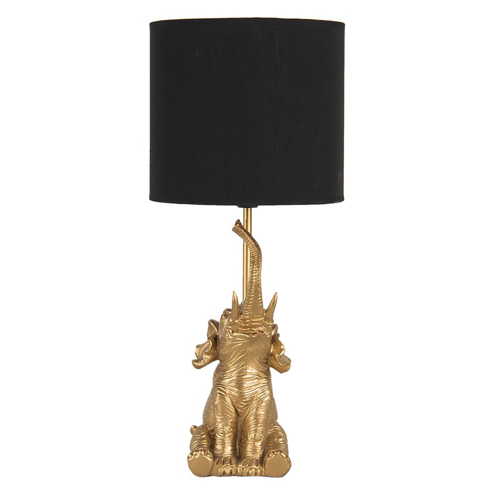 Tischlampe Elefant Ø 20x46 cm Gold -gelöschtes schwarzes Polyresin -Schreibtischlampe
