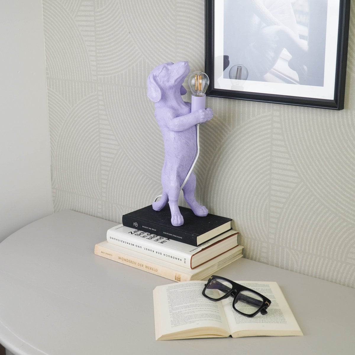 Tischlampe - Dackel - Polyresin - E14 - Lila - 10x15x38cm