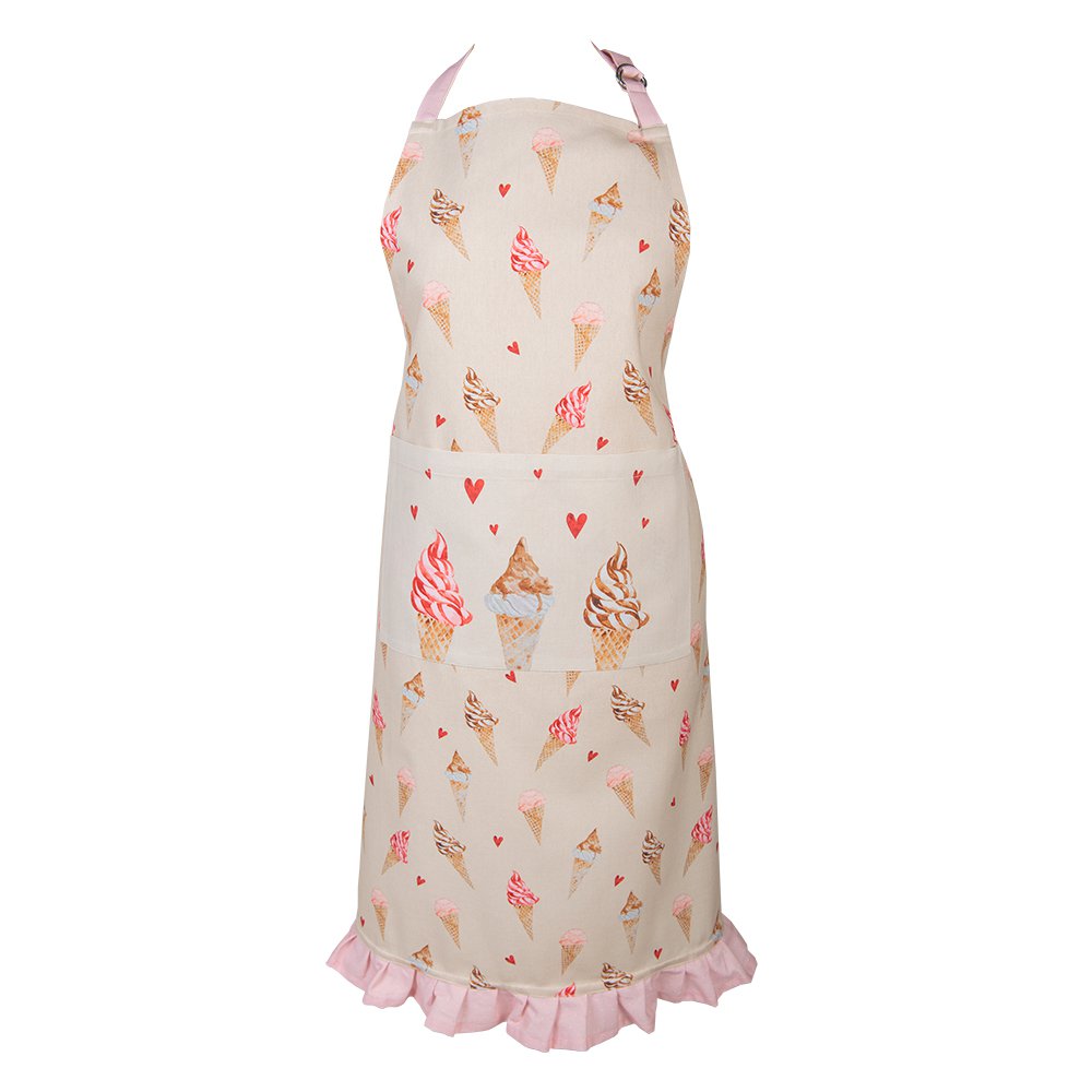 Küchenschürze 70 x 85 cm, Beige, Rosa, Baumwolle, Eiscreme-Grillschürze