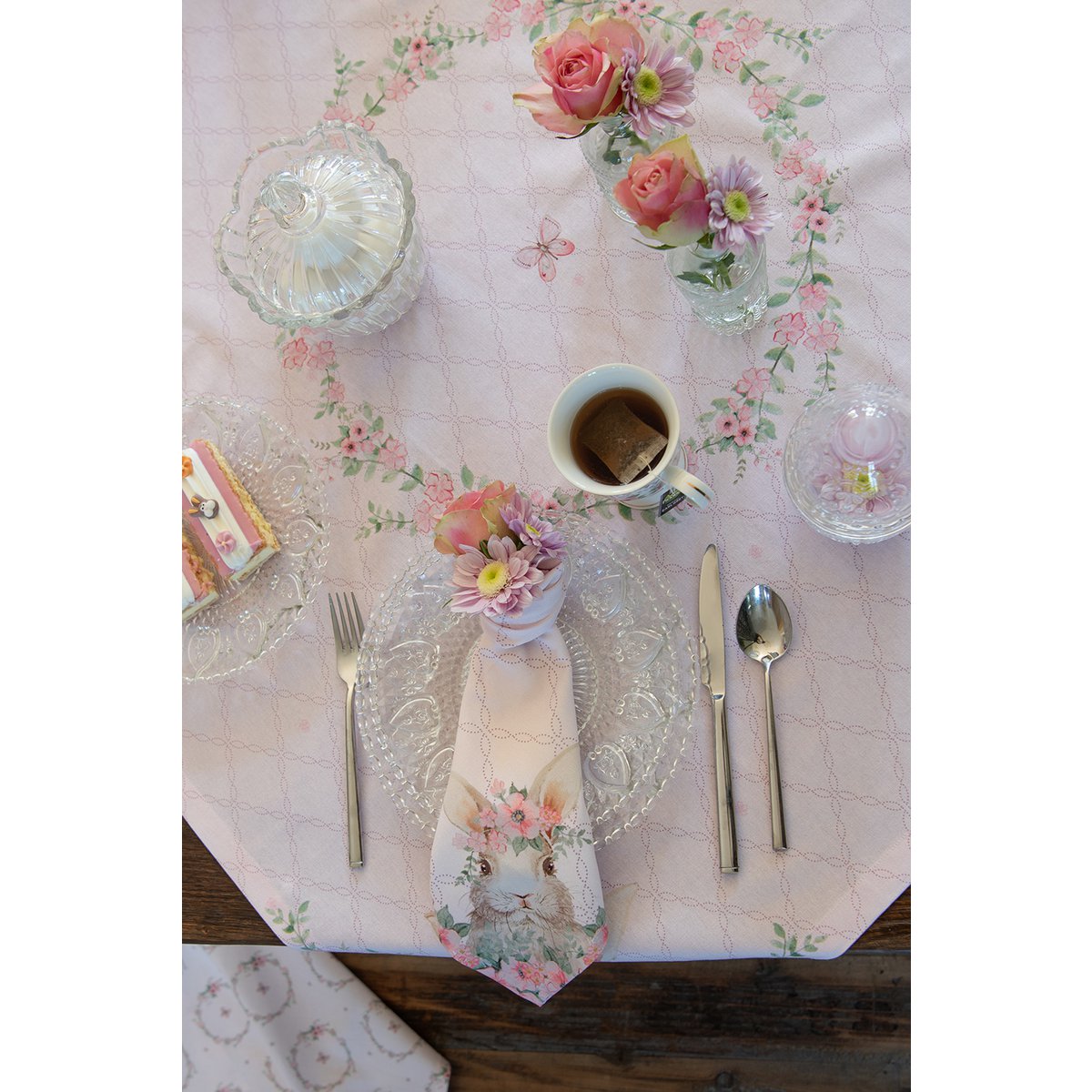 Tischdecke 100x100 cm Rosa Baumwolle Hase