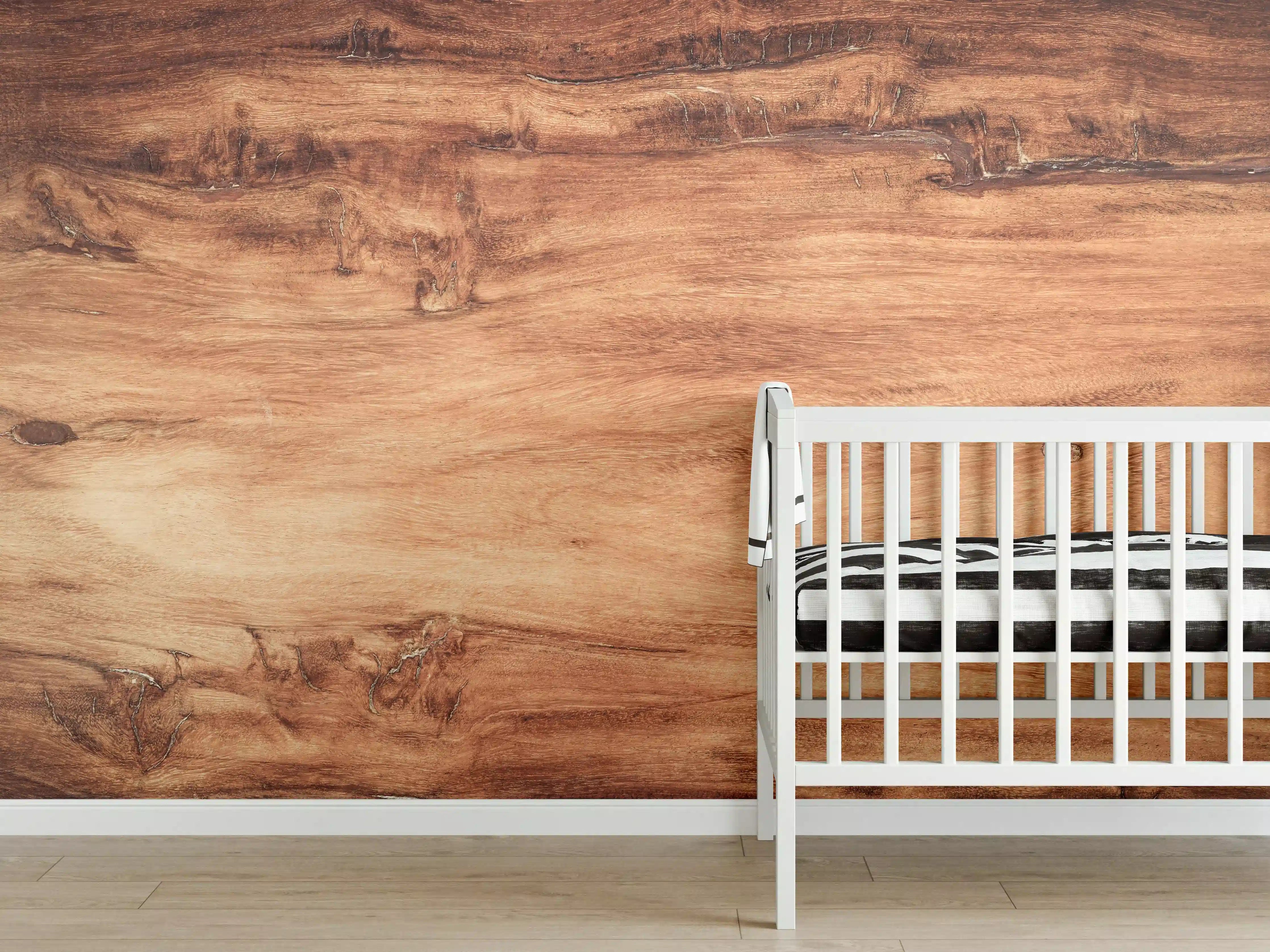 Babyzimmer Wandgestaltung - Teakholz mit natürlichem Muster