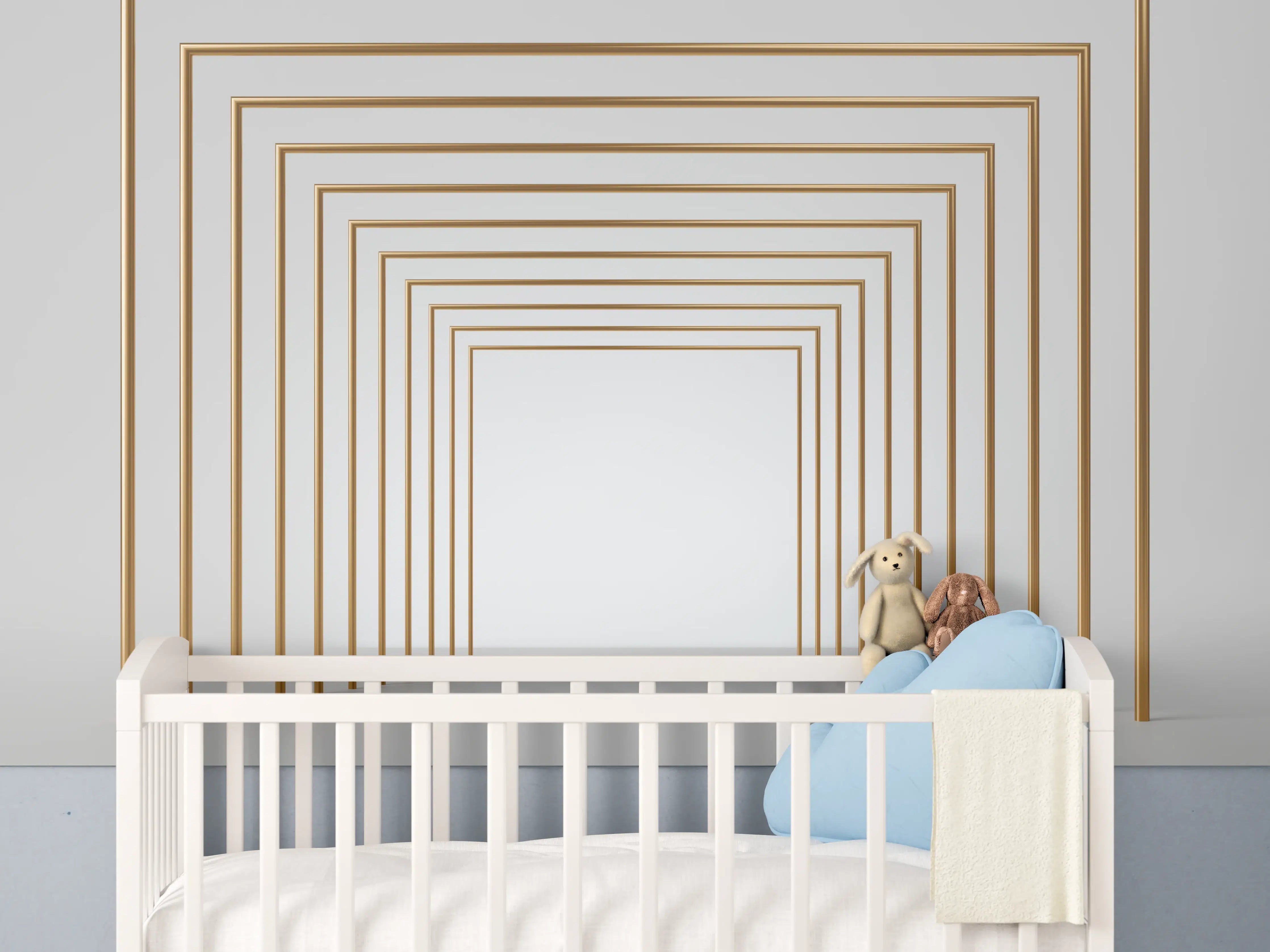 Babyzimmer Wandgestaltung - 3D-Design eines Tunnels mit vergoldeten Stangen