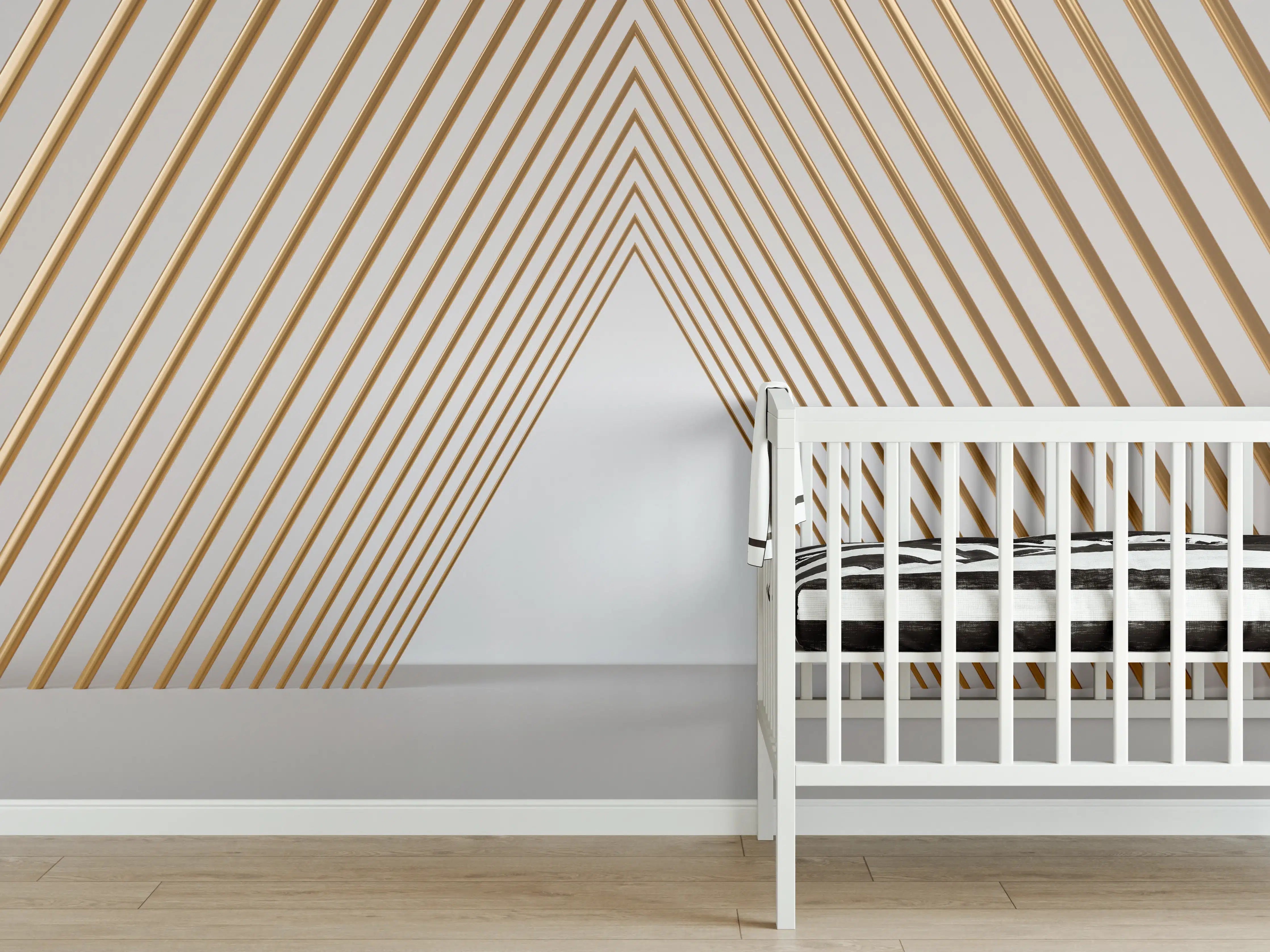 Babyzimmer Wandgestaltung - 3D-Tunnel aus goldenen stützen