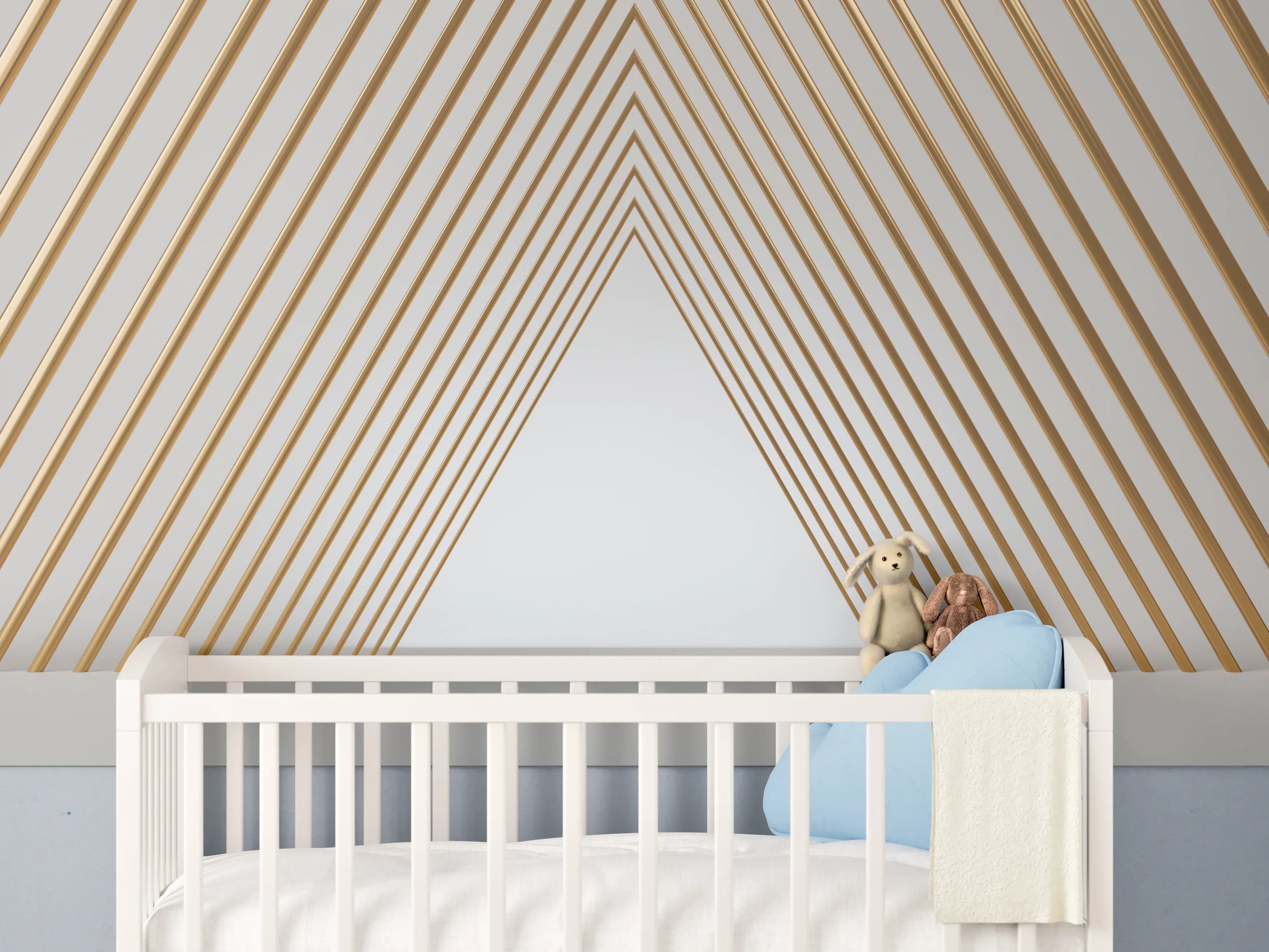 Babyzimmer Wandgestaltung - 3D-Tunnel aus goldenen stützen
