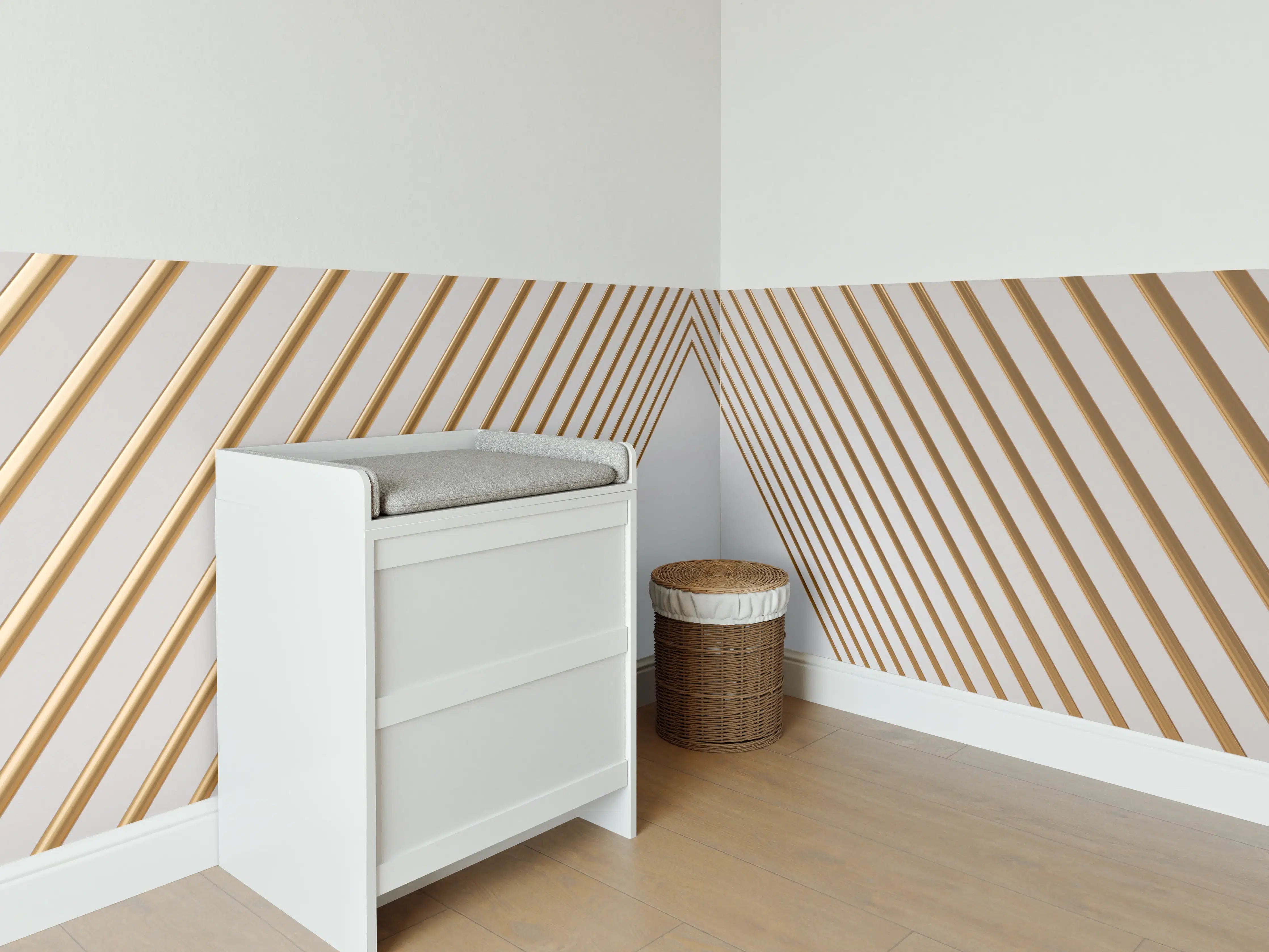 Babyzimmer Wandgestaltung - 3D-Tunnel aus goldenen stützen