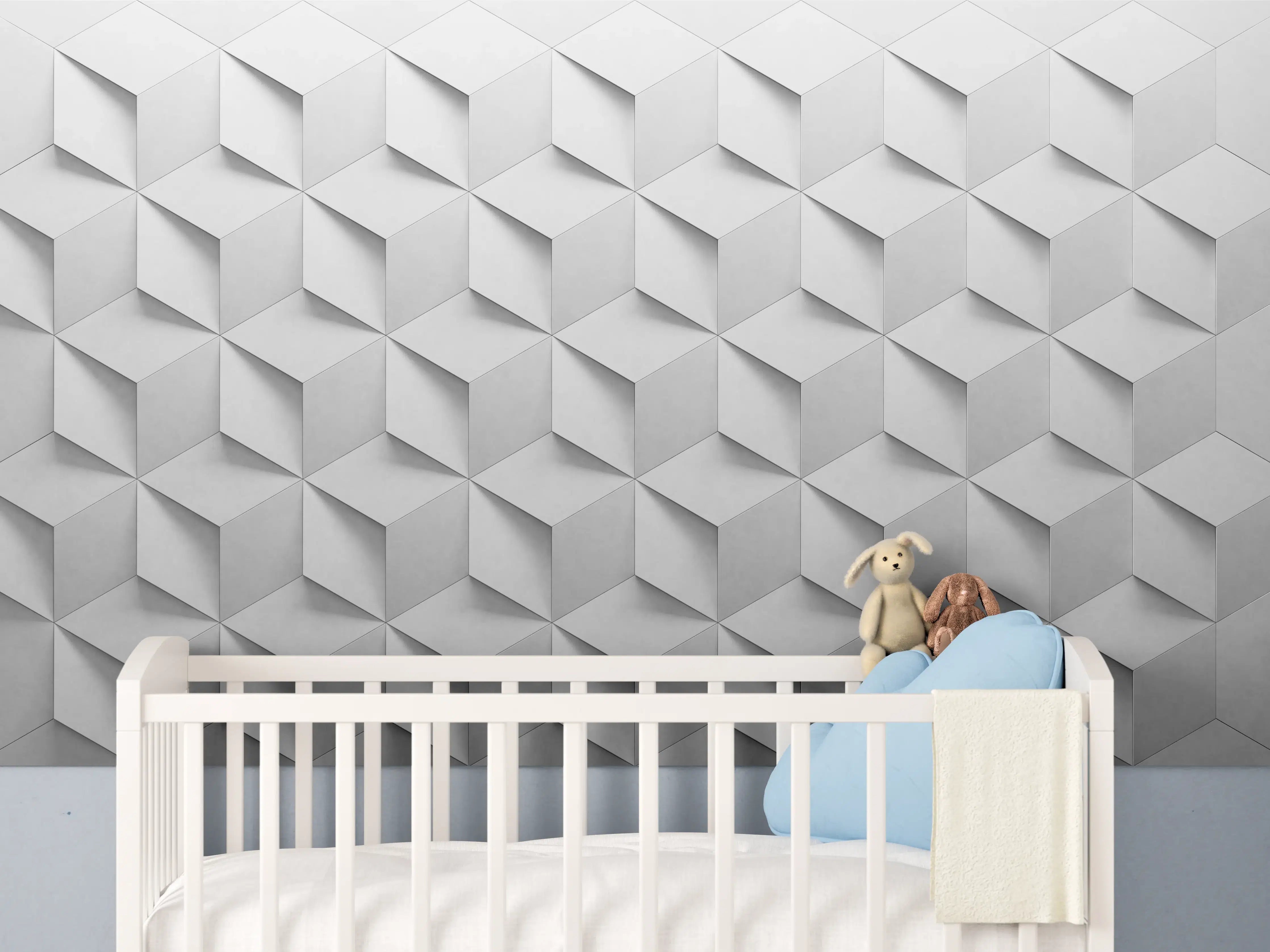 Babyzimmer Wandgestaltung - 3D-Weiß-Grau-Wandtextur