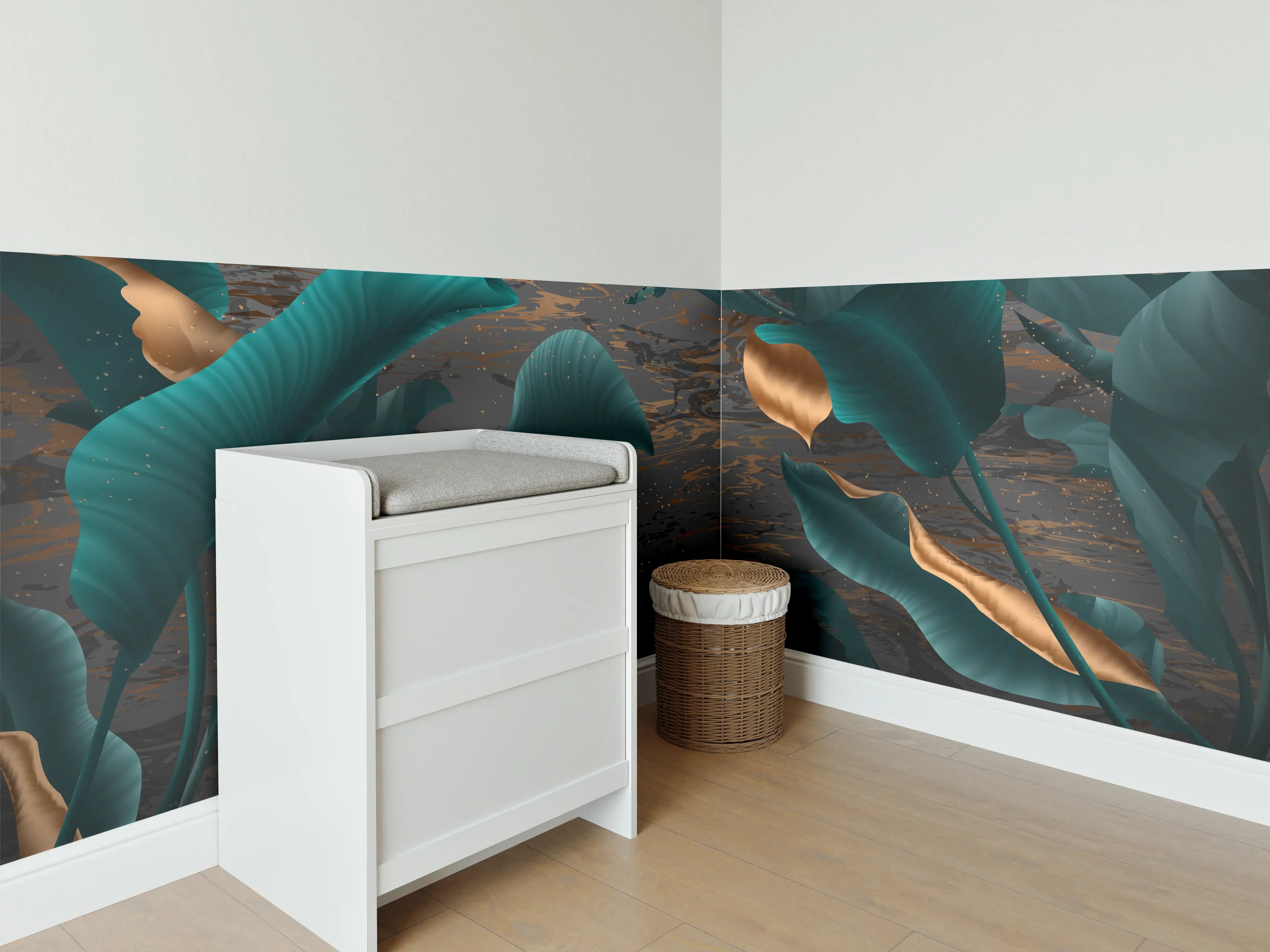 Babyzimmer Wandgestaltung - Abendlicher Dschungel Goldakzent