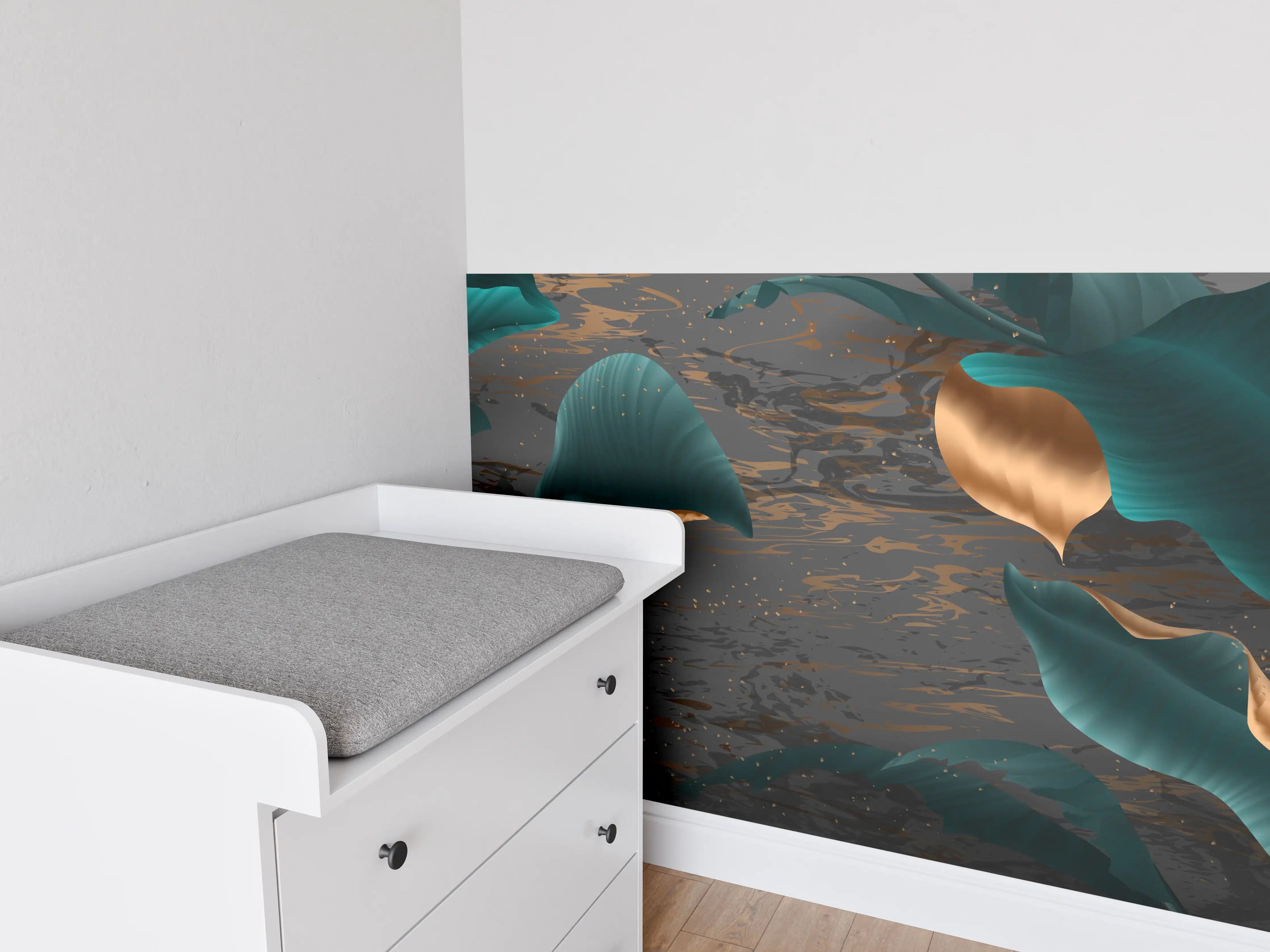 Babyzimmer Wandgestaltung - Abendlicher Dschungel Goldakzent