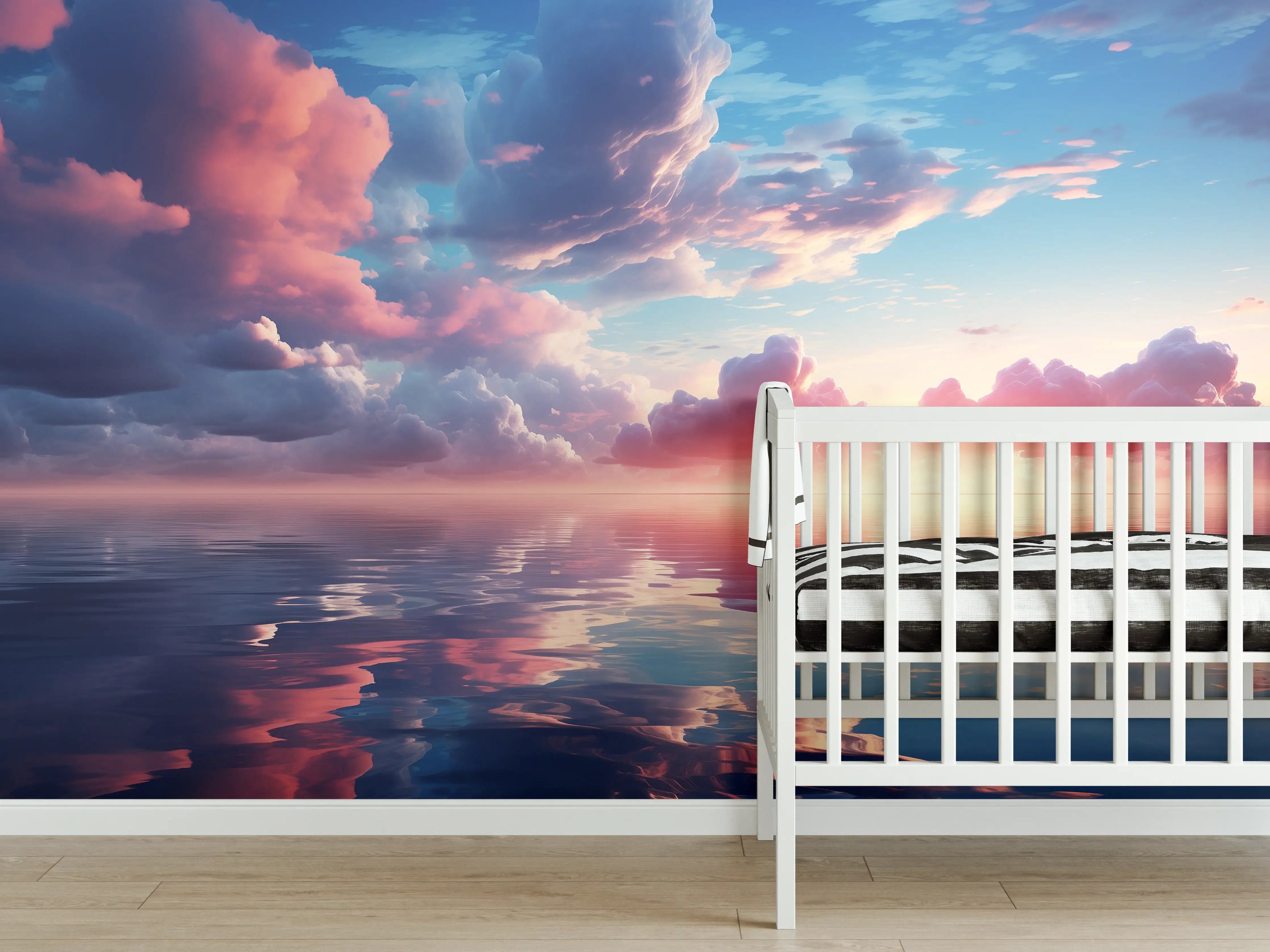 Babyzimmer Wandgestaltung - Abendrot über stillen Wellen