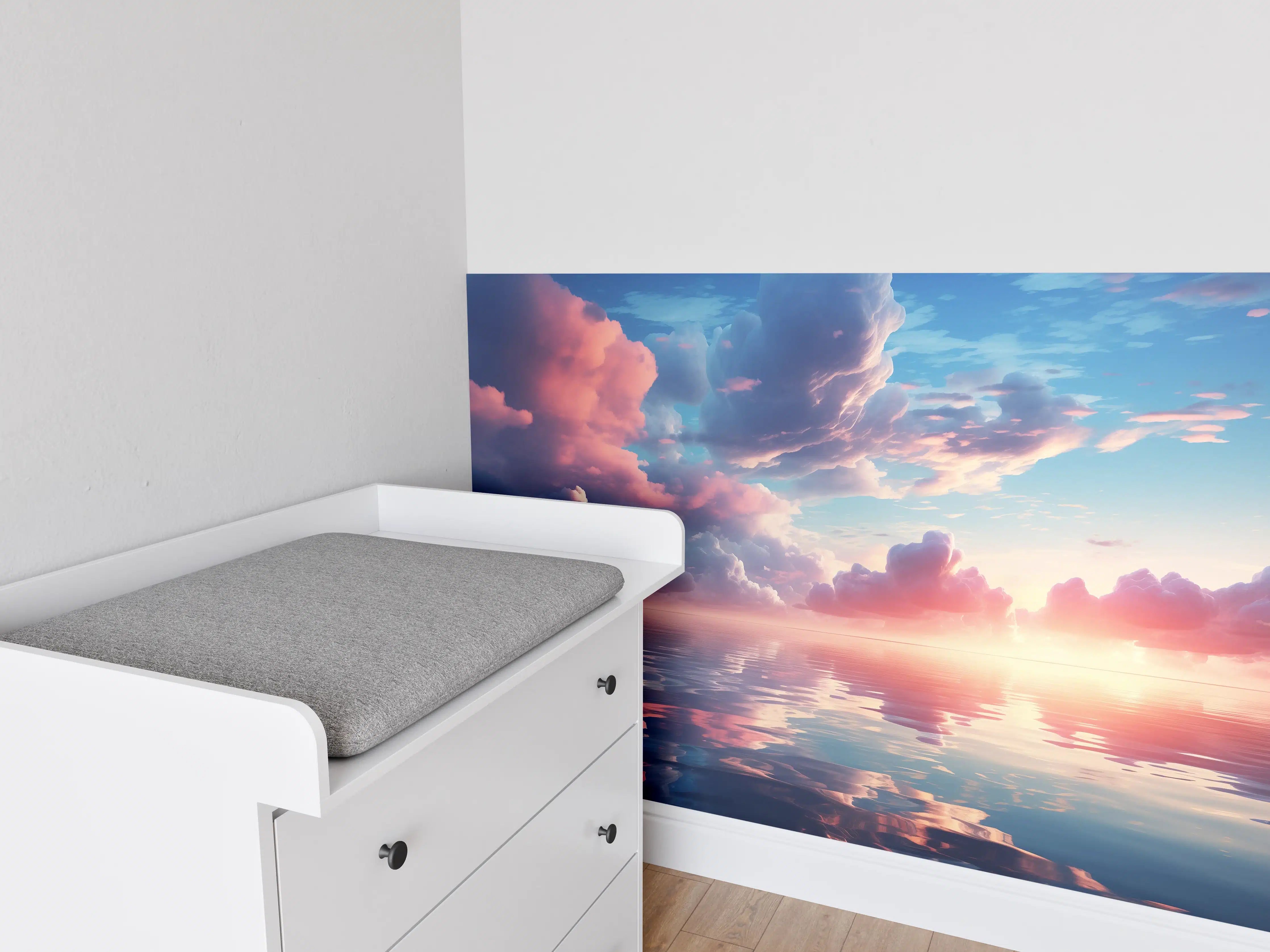 Babyzimmer Wandgestaltung - Abendrot über stillen Wellen