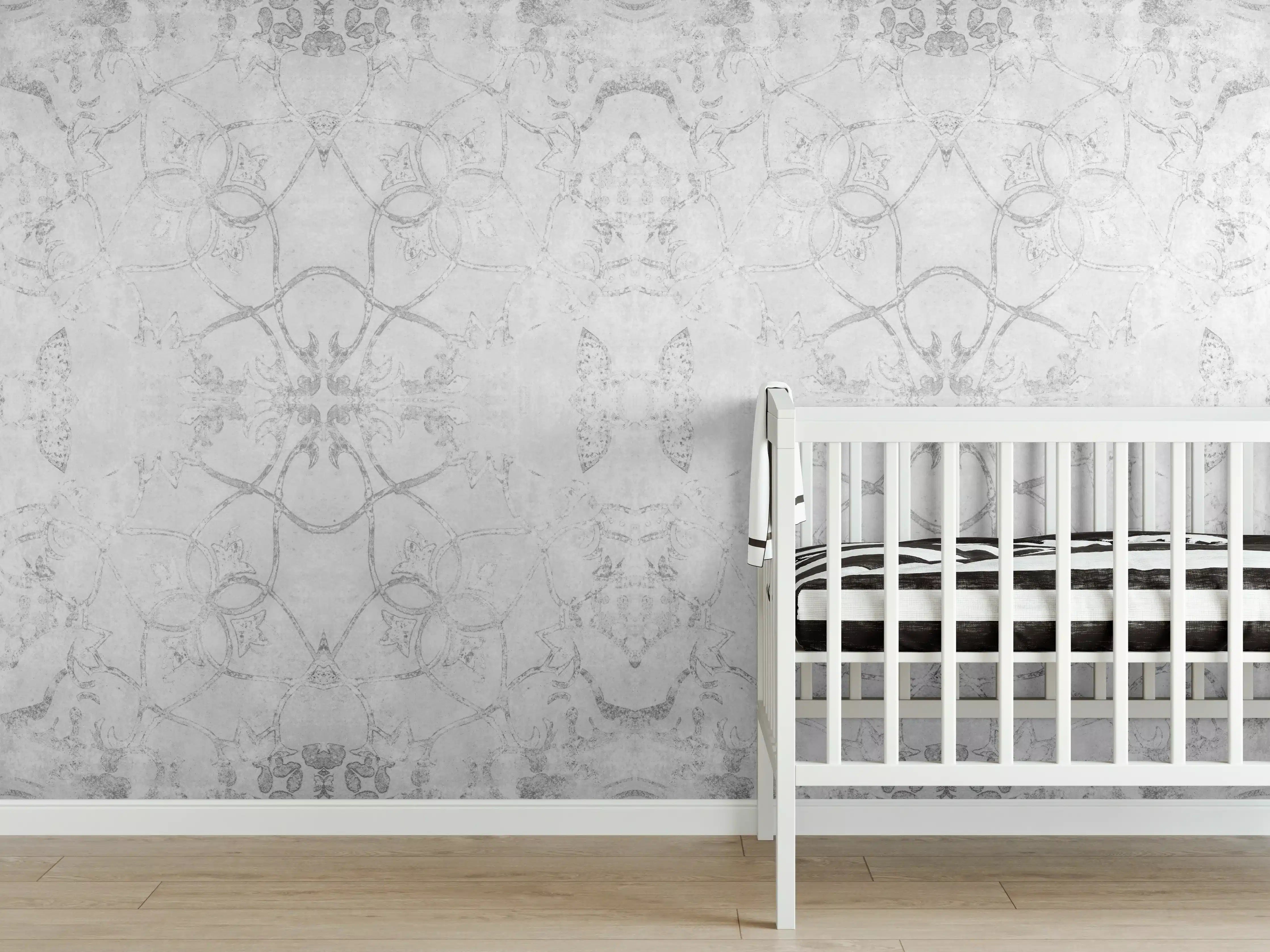 Babyzimmer Wandgestaltung - Abgenutzte weiße Tapetenmuster