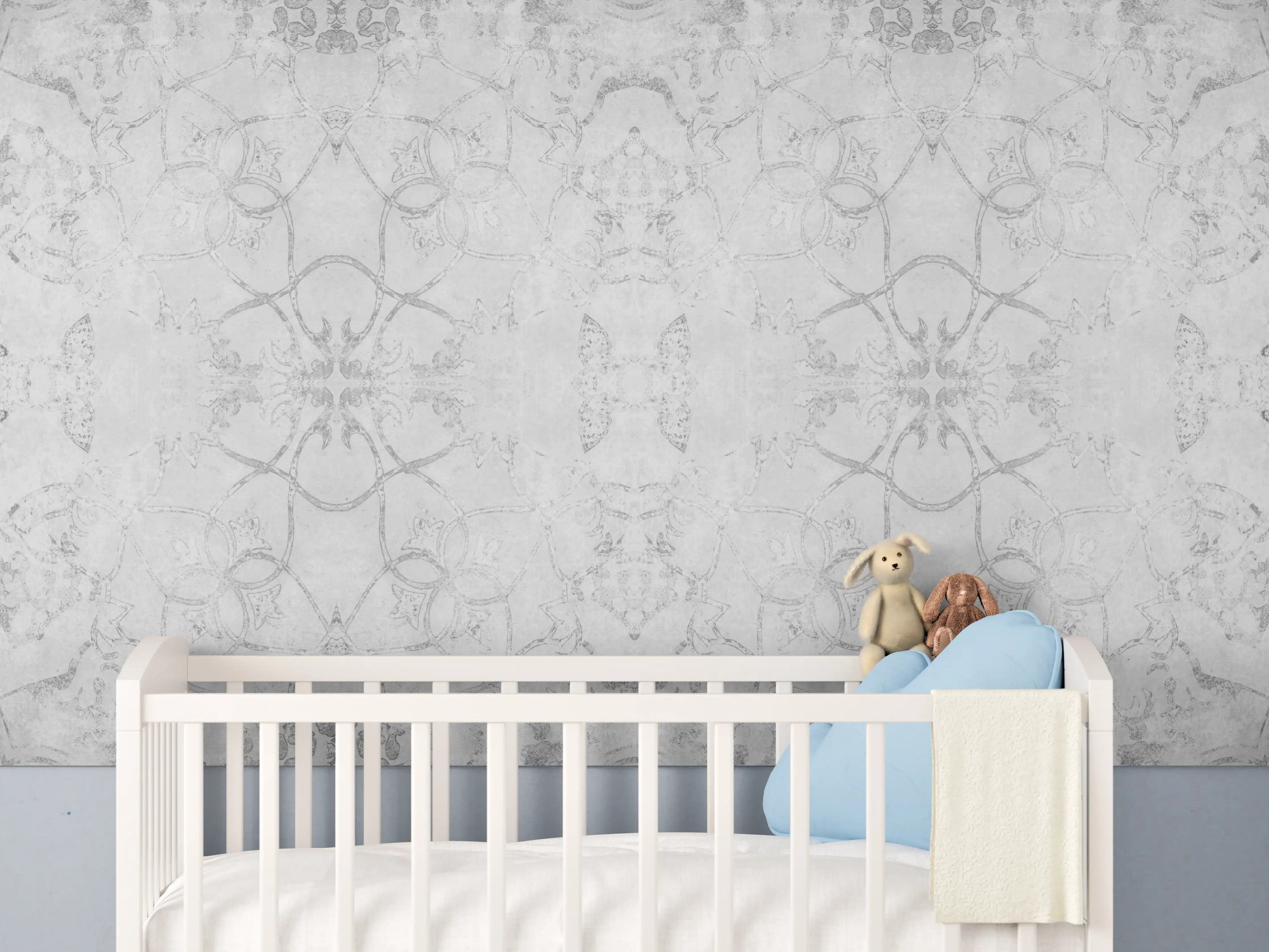 Babyzimmer Wandgestaltung - Abgenutzte weiße Tapetenmuster