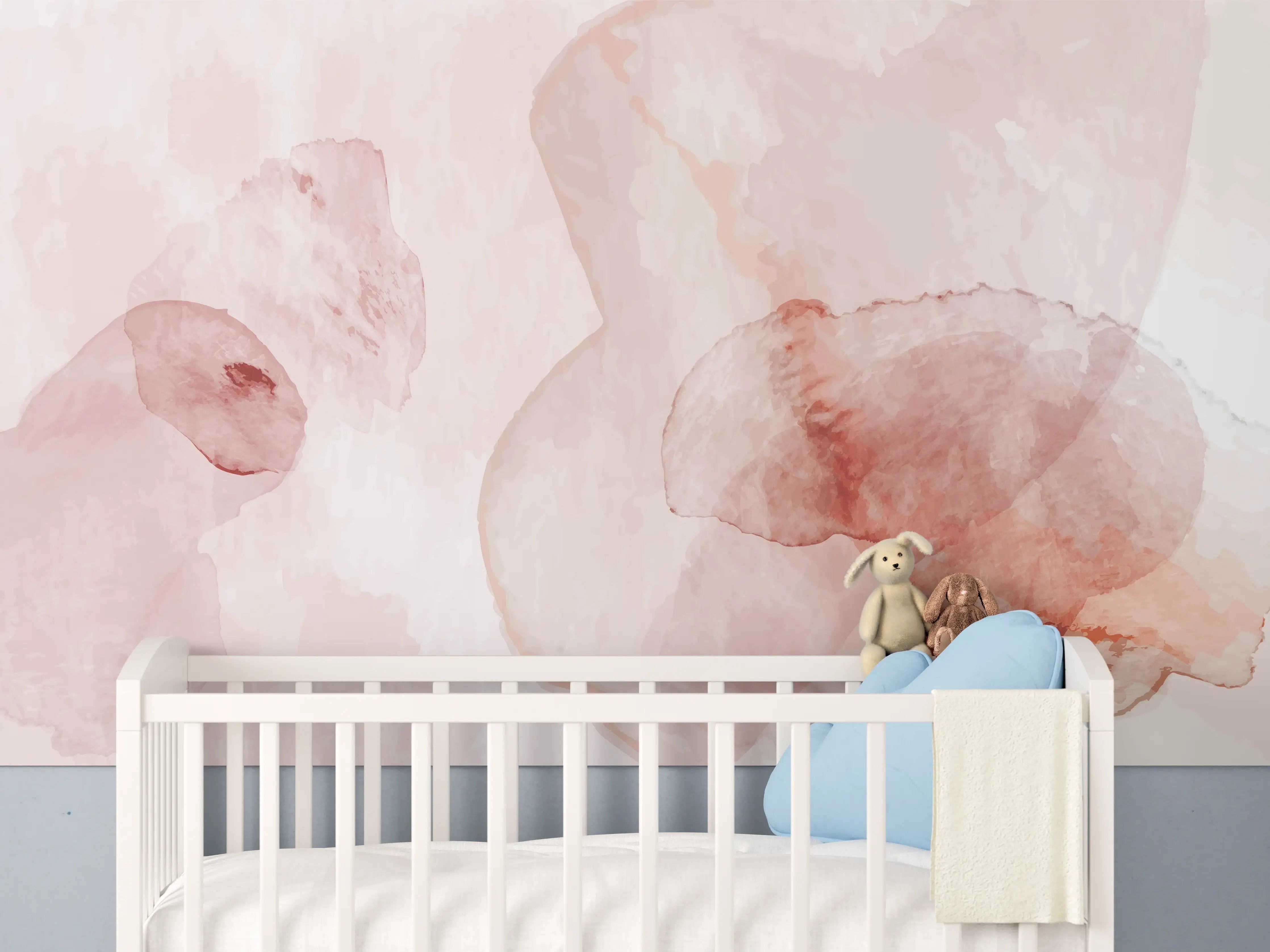 Babyzimmer Wandgestaltung - Abstrakte Aquarell Rosa Töne