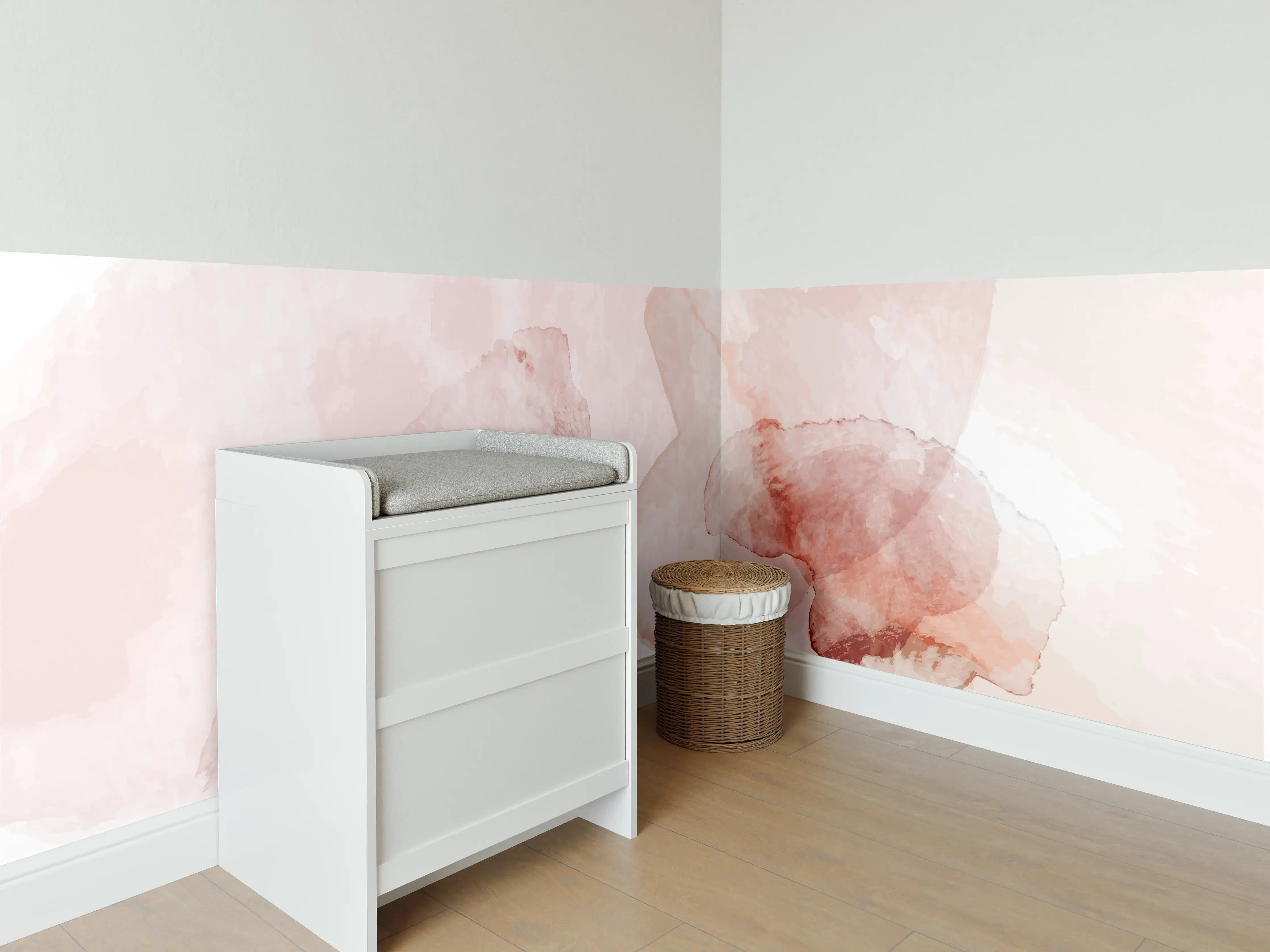 Babyzimmer Wandgestaltung - Abstrakte Aquarell Rosa Töne