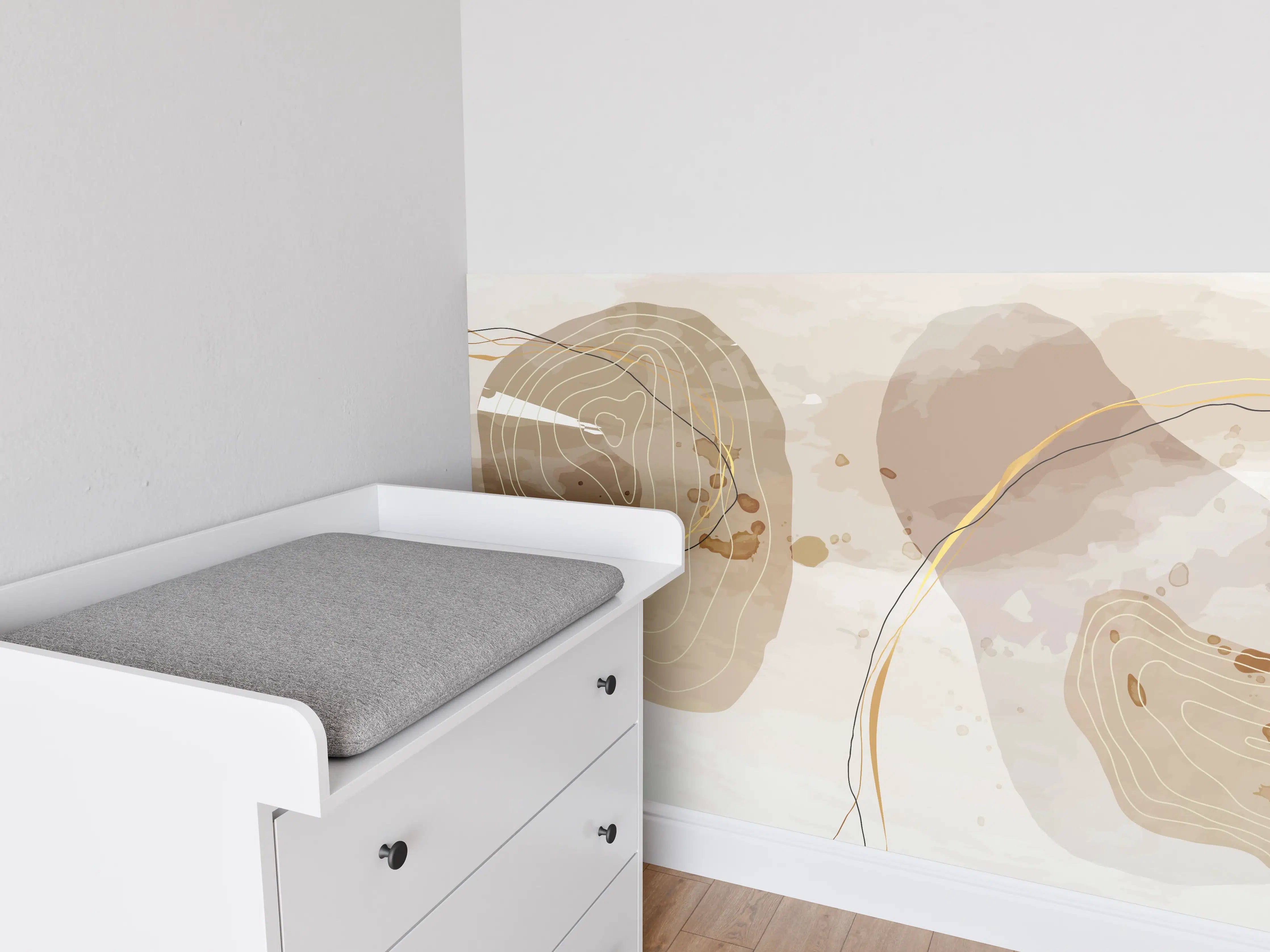 Babyzimmer Wandgestaltung - Abstrakte Beige-Braune Linienkunst
