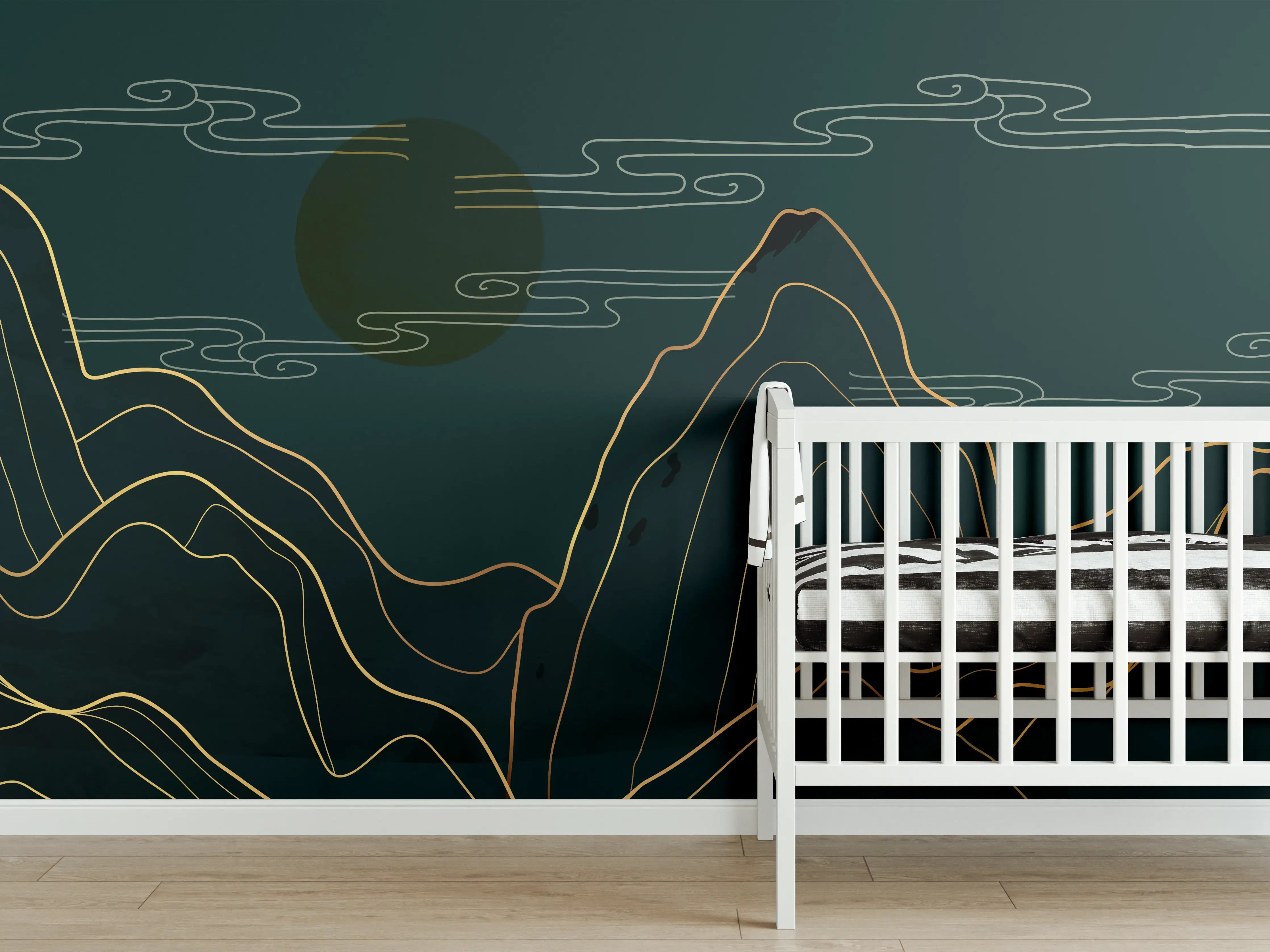 Babyzimmer Wandgestaltung - Abstrakte Berglandschaft Linienkunst