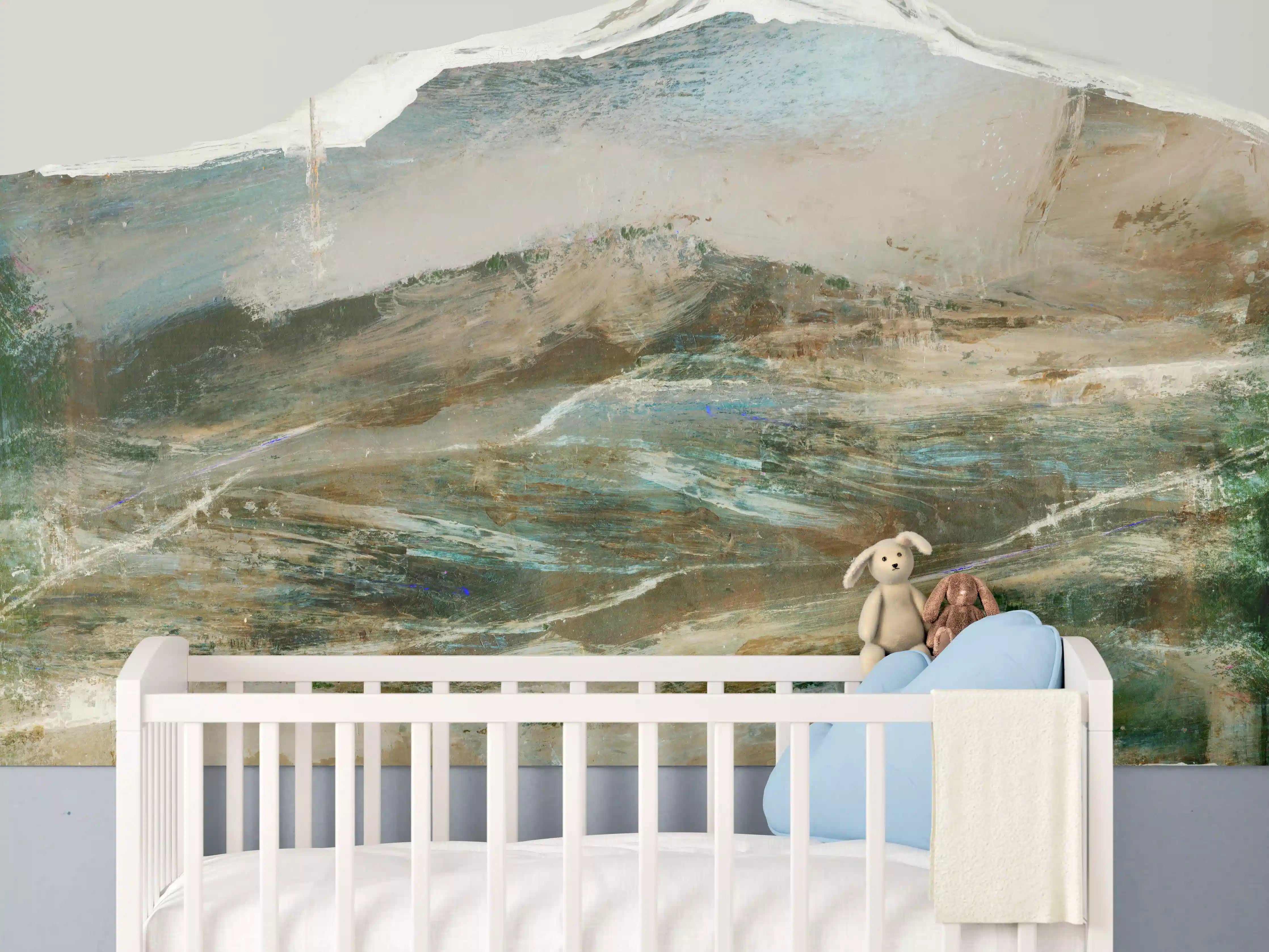 Babyzimmer Wandgestaltung - Abstrakte Berglandschaft Pastelltöne