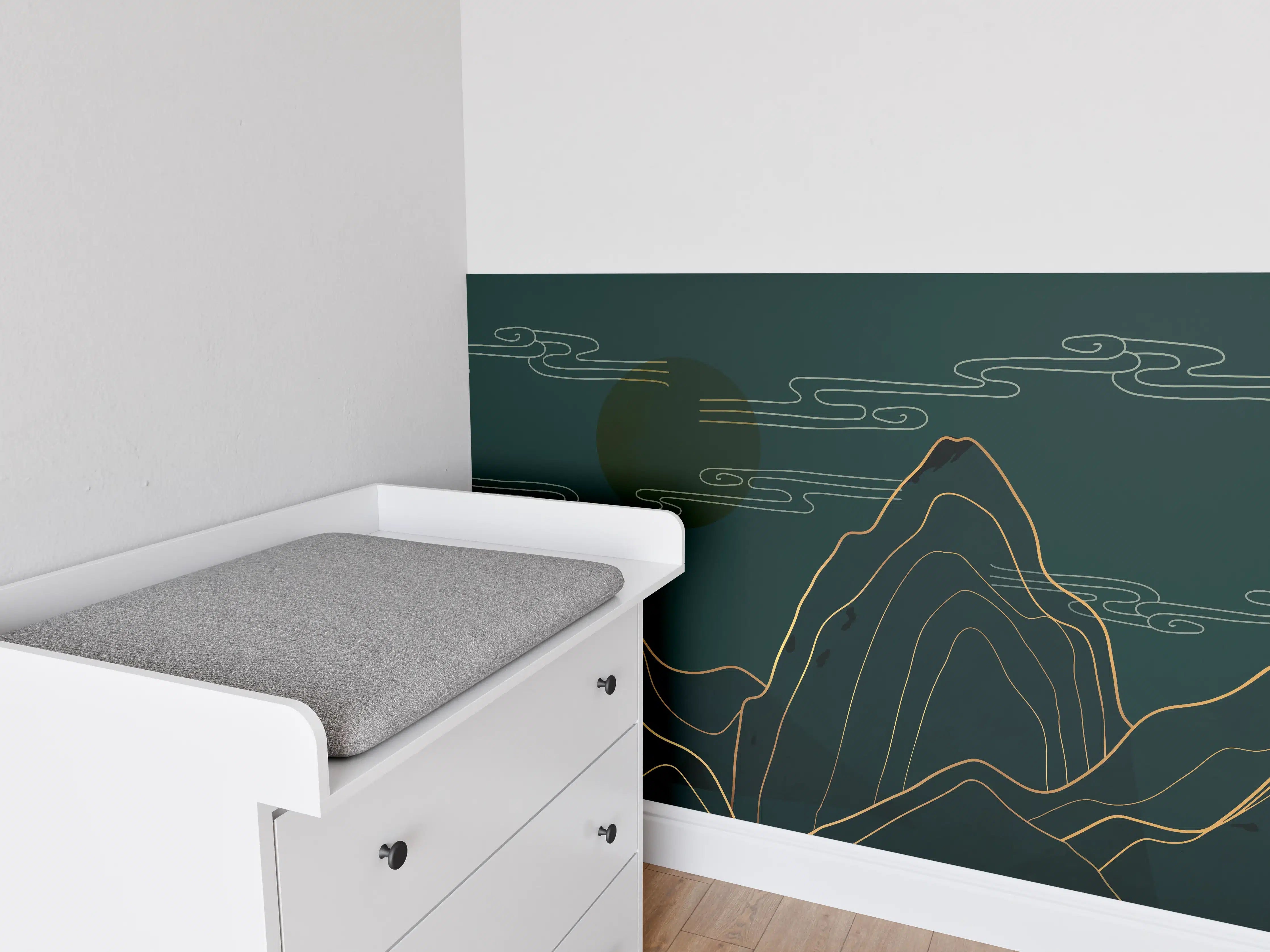 Babyzimmer Wandgestaltung - Abstrakte Berglandschaft bei Nacht
