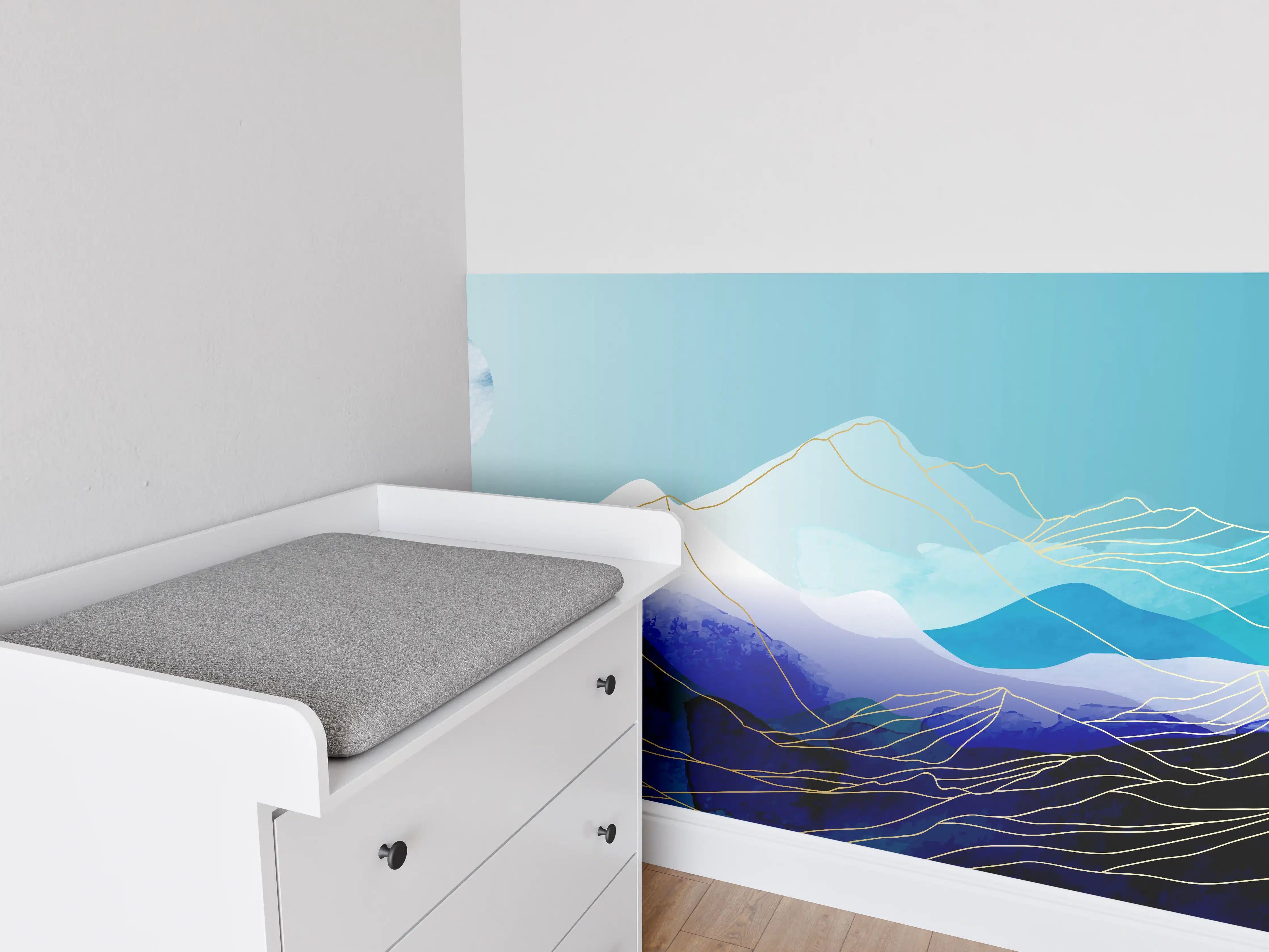 Babyzimmer Wandgestaltung - Abstrakte Berglandschaft in Blautönen