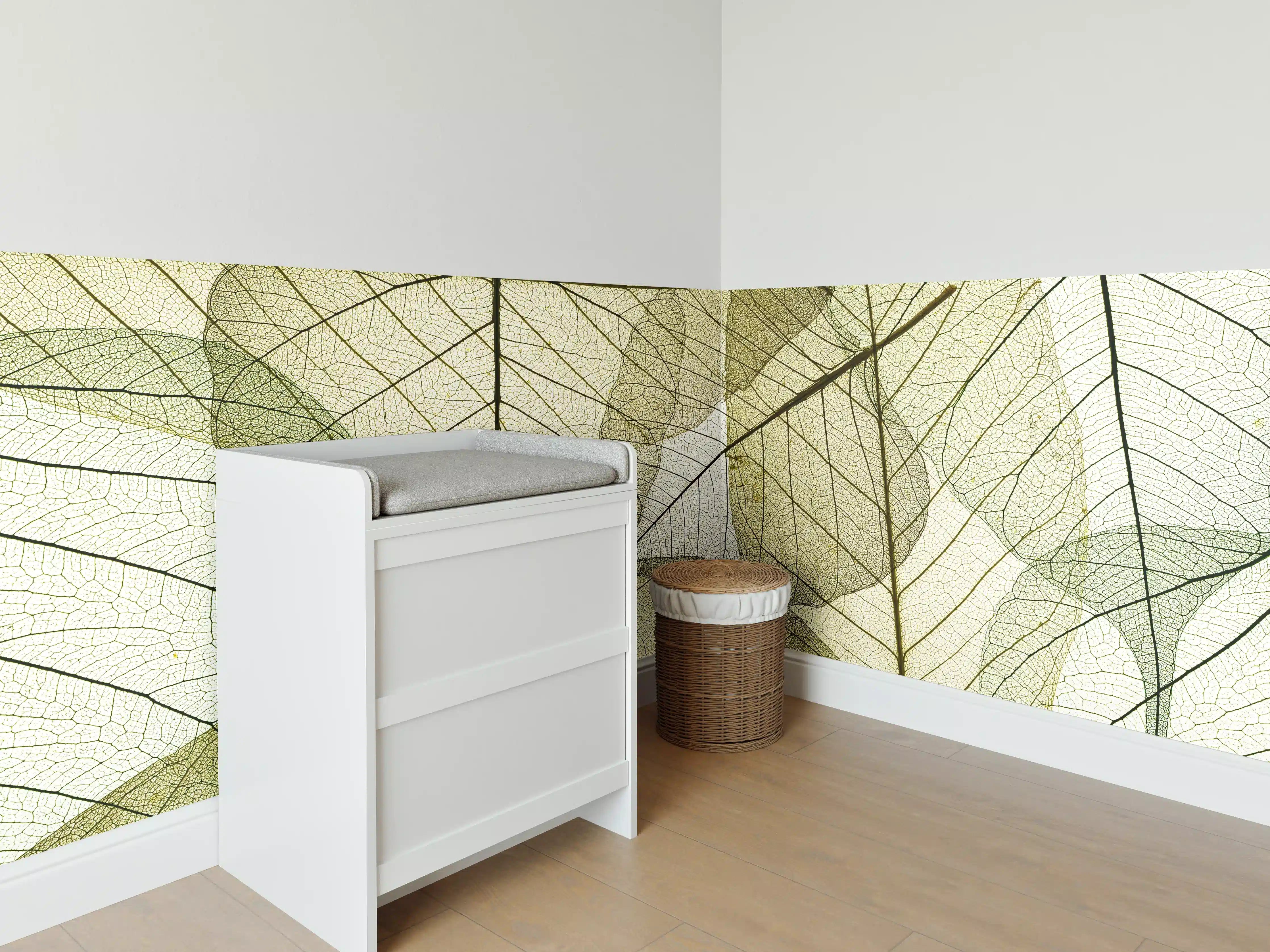 Babyzimmer Wandgestaltung - Abstrakte Blattstrukturen Beige