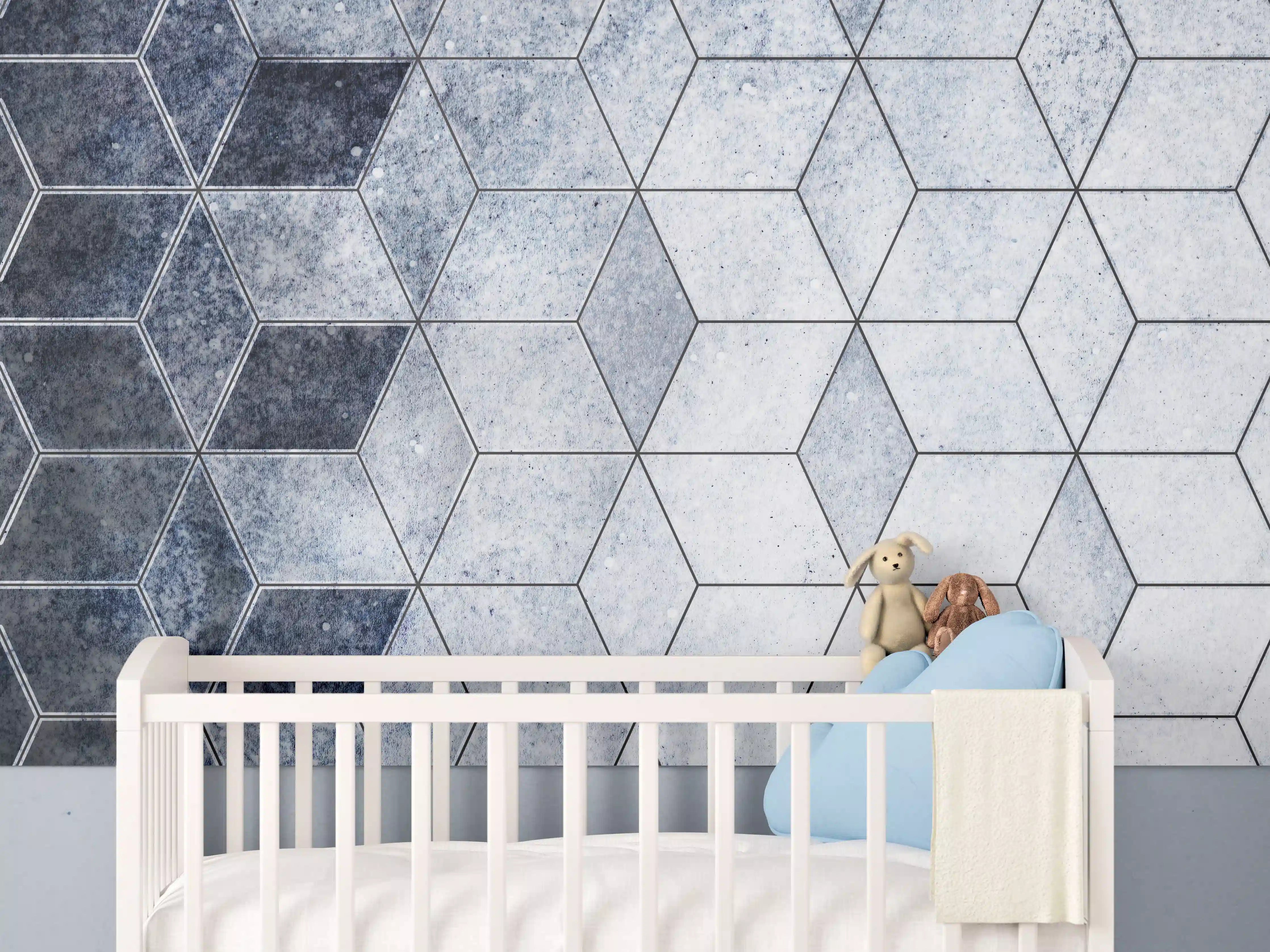 Babyzimmer Wandgestaltung - Abstrakte Blau-Graue Wabenstruktur