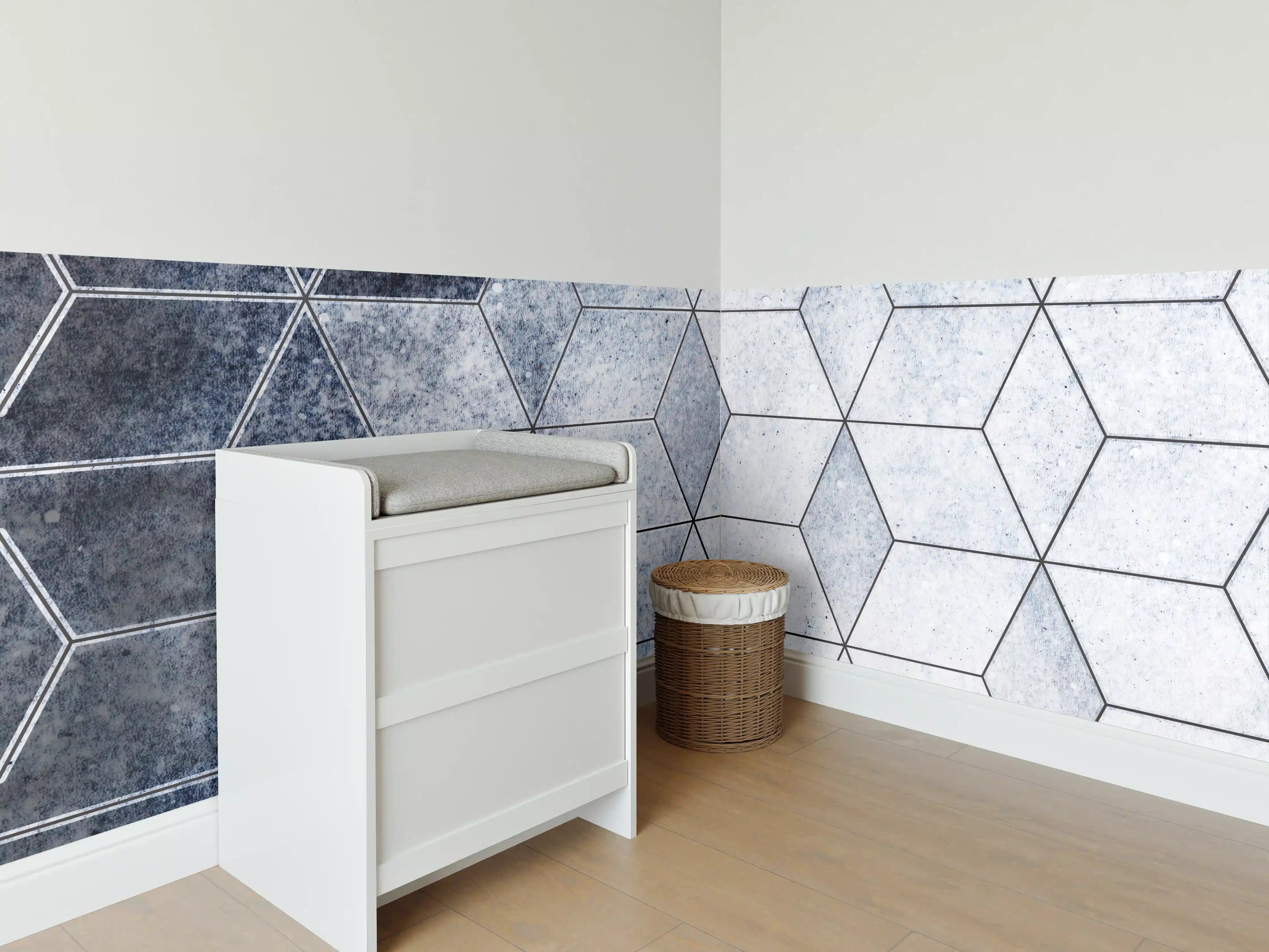 Babyzimmer Wandgestaltung - Abstrakte Blau-Graue Wabenstruktur