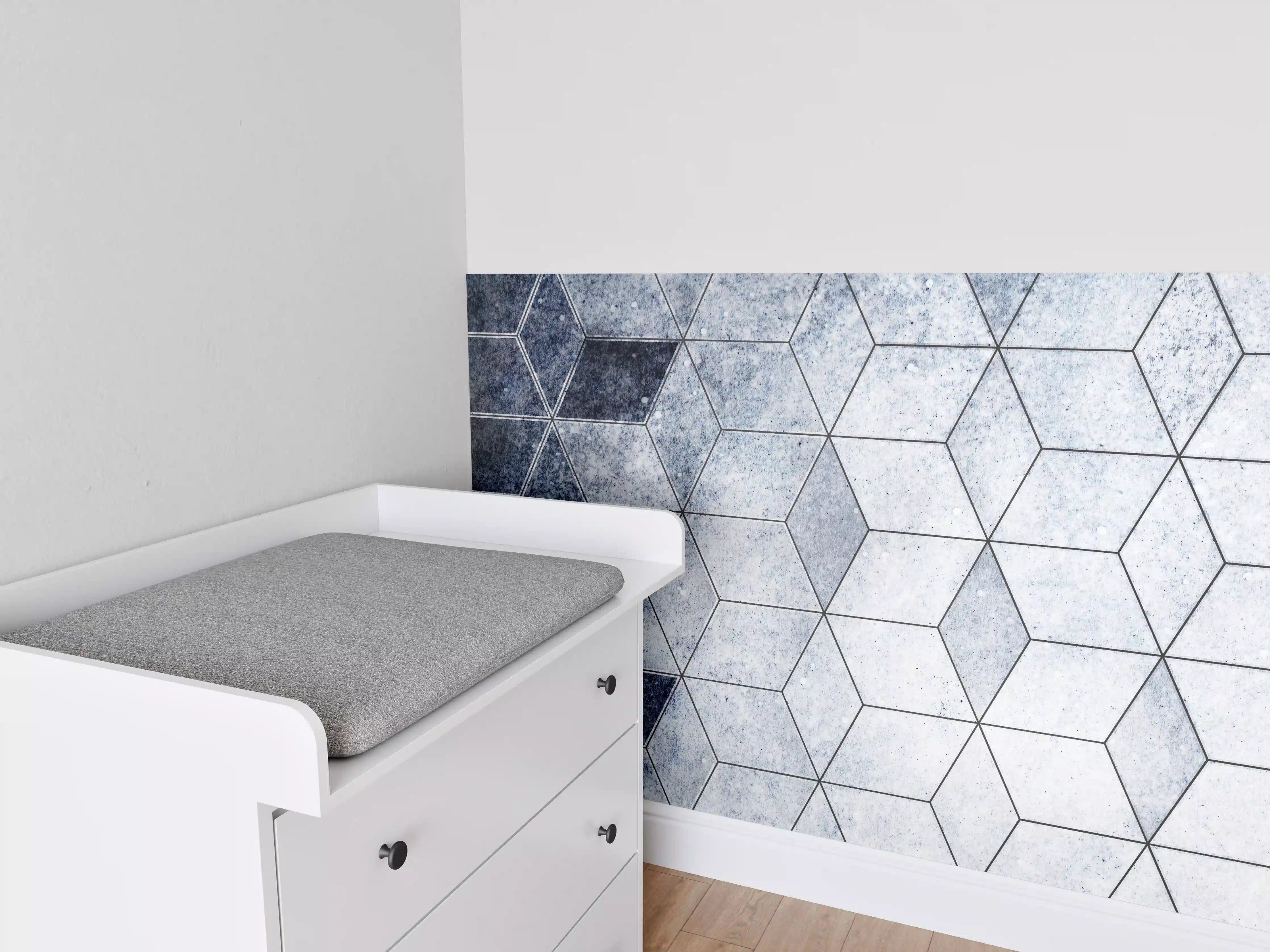 Babyzimmer Wandgestaltung - Abstrakte Blau-Graue Wabenstruktur
