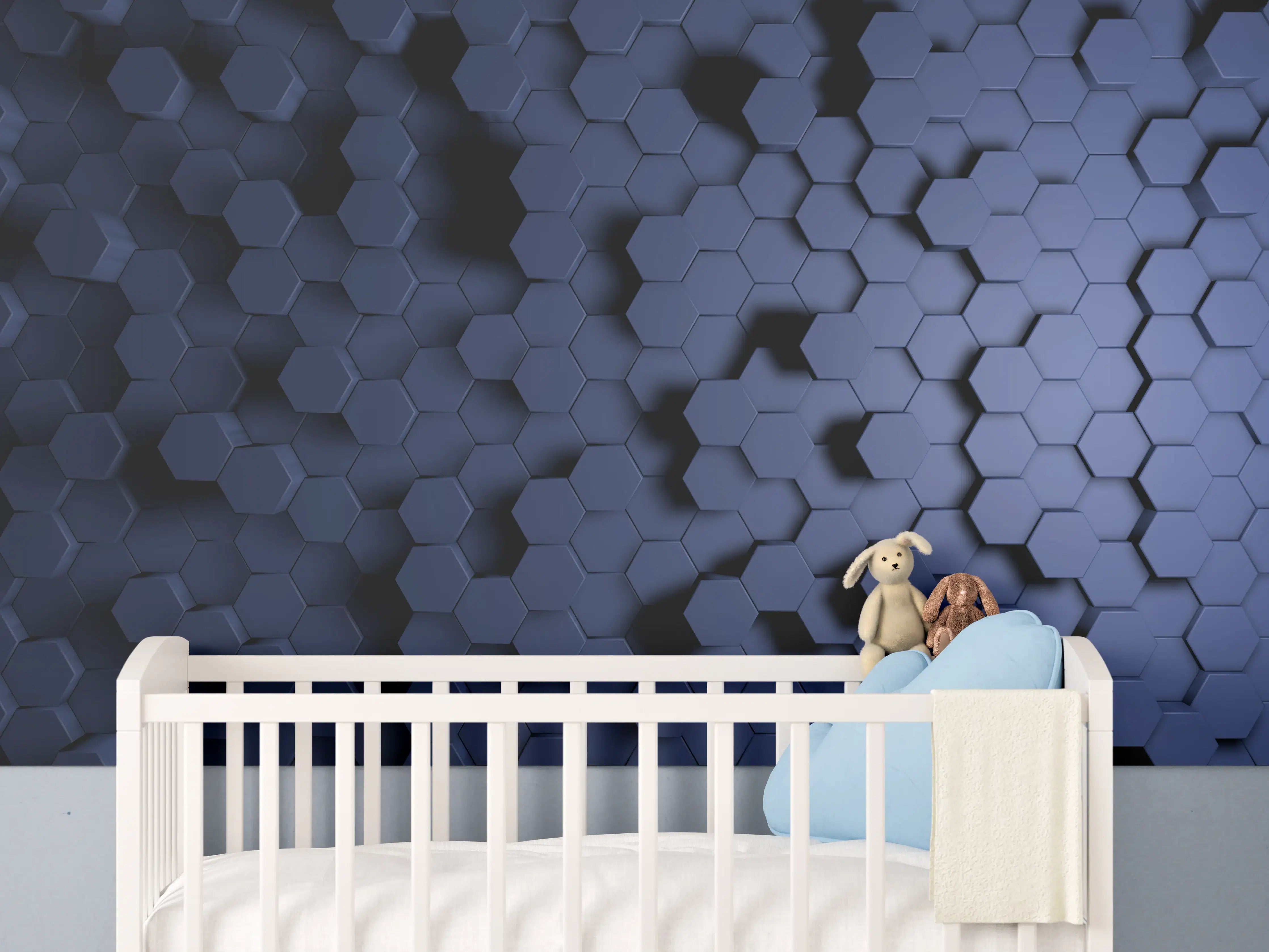 Babyzimmer Wandgestaltung - Abstrakte Blau-Hexagon-Struktur
