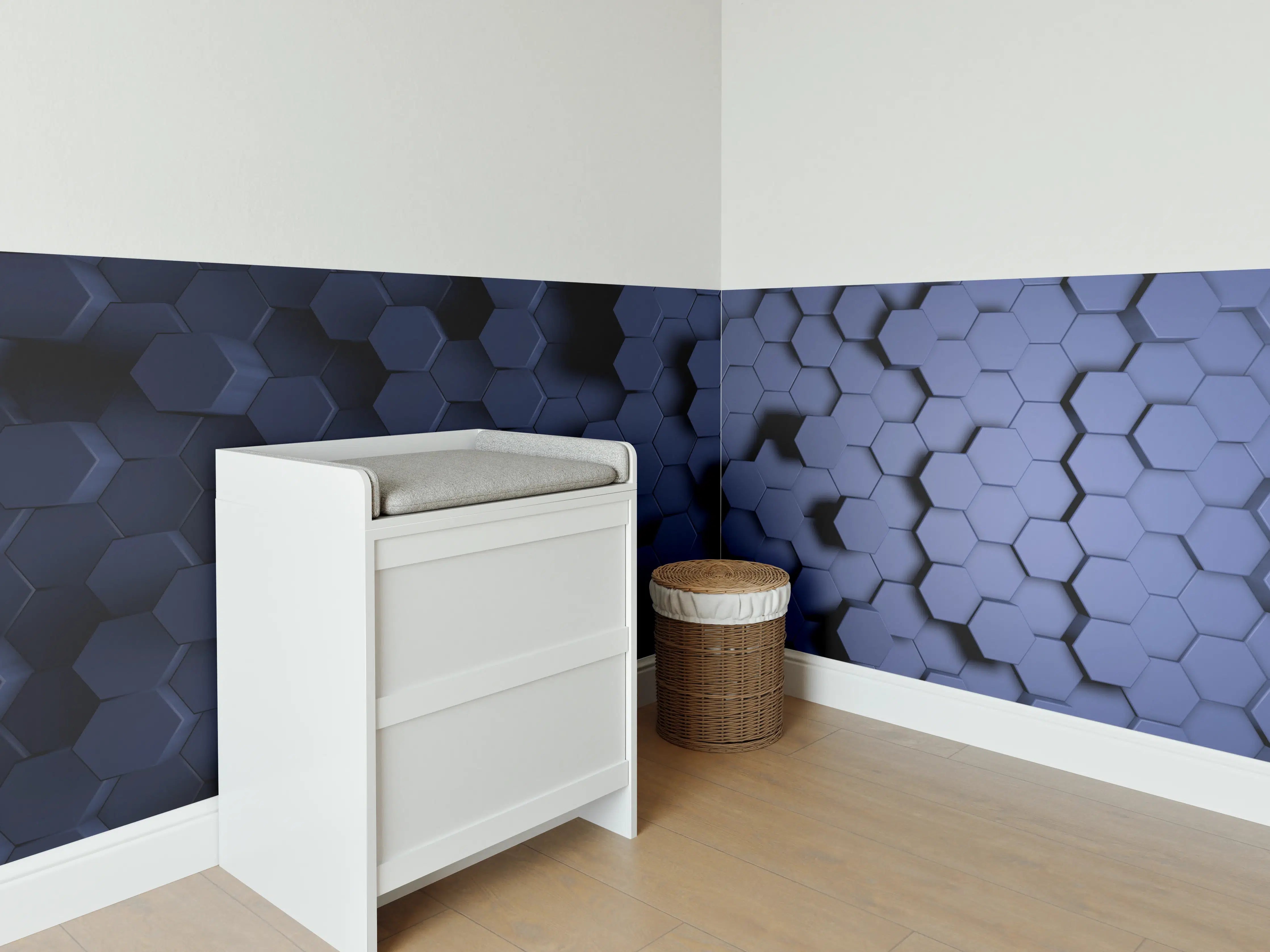 Babyzimmer Wandgestaltung - Abstrakte Blau-Hexagon-Struktur