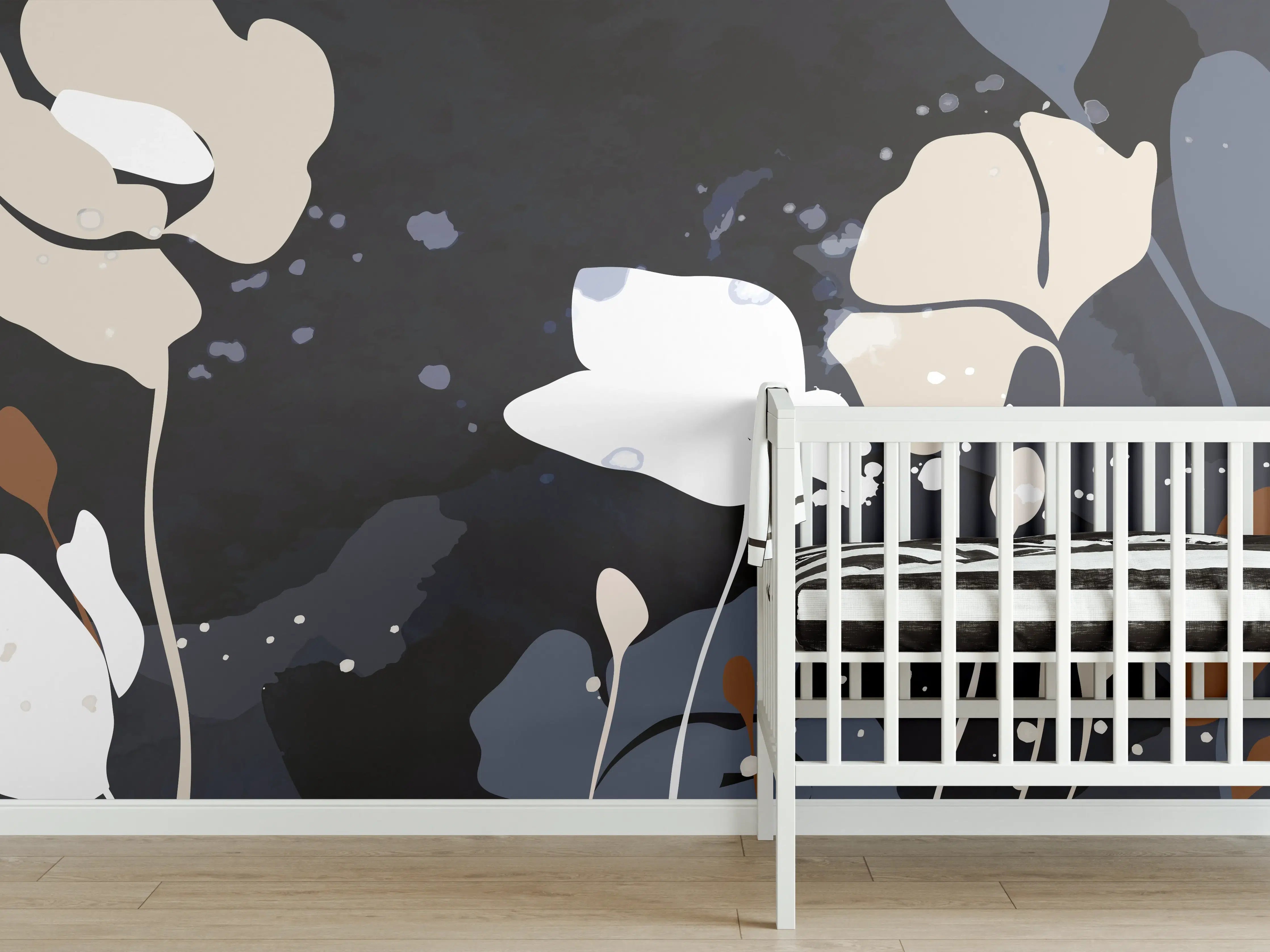 Babyzimmer Wandgestaltung - Abstrakte Blumen Dunkles Design
