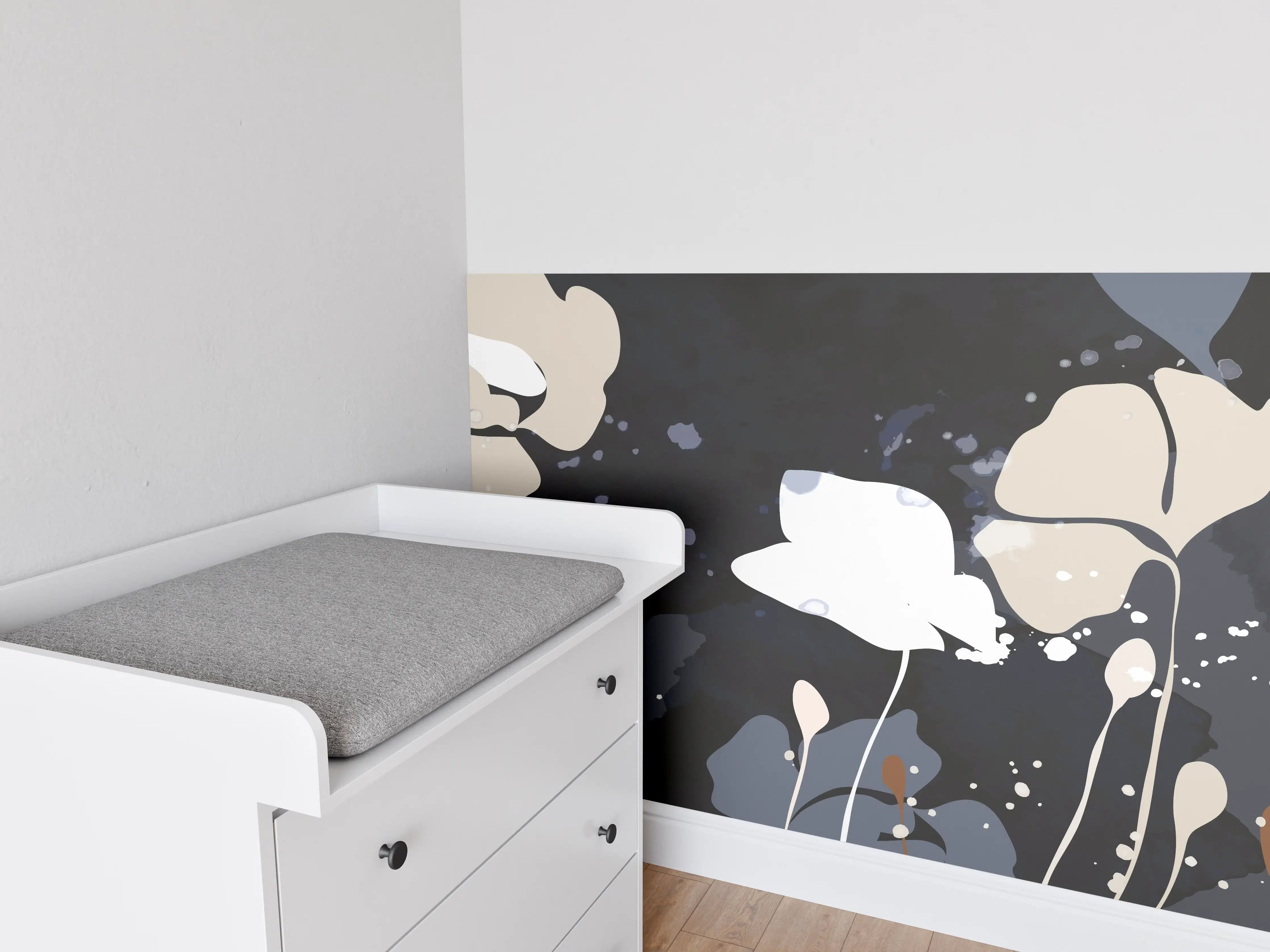 Babyzimmer Wandgestaltung - Abstrakte Blumen Dunkles Design