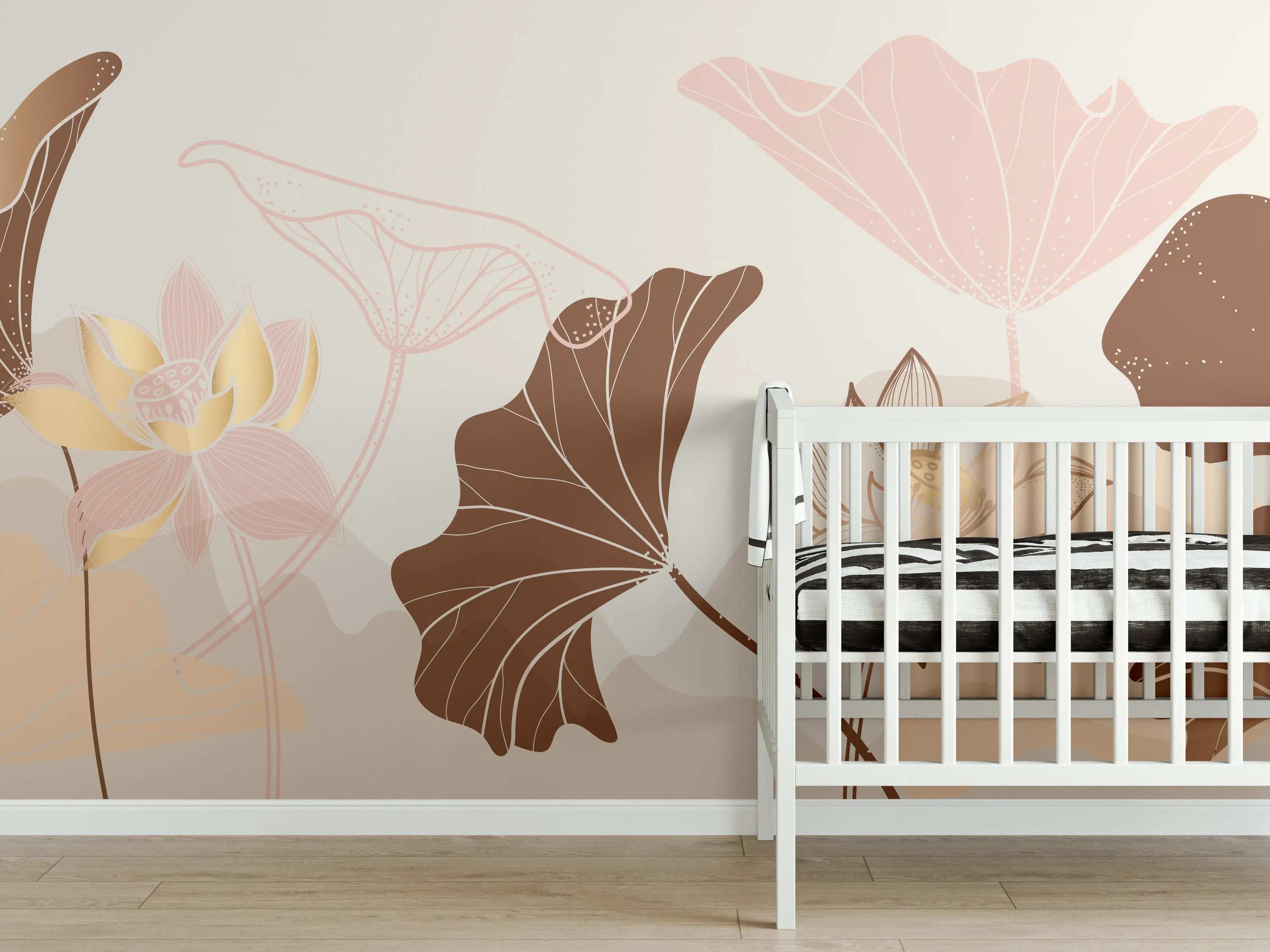 Babyzimmer Wandgestaltung - Abstrakte Blumen Zeichnung Beige