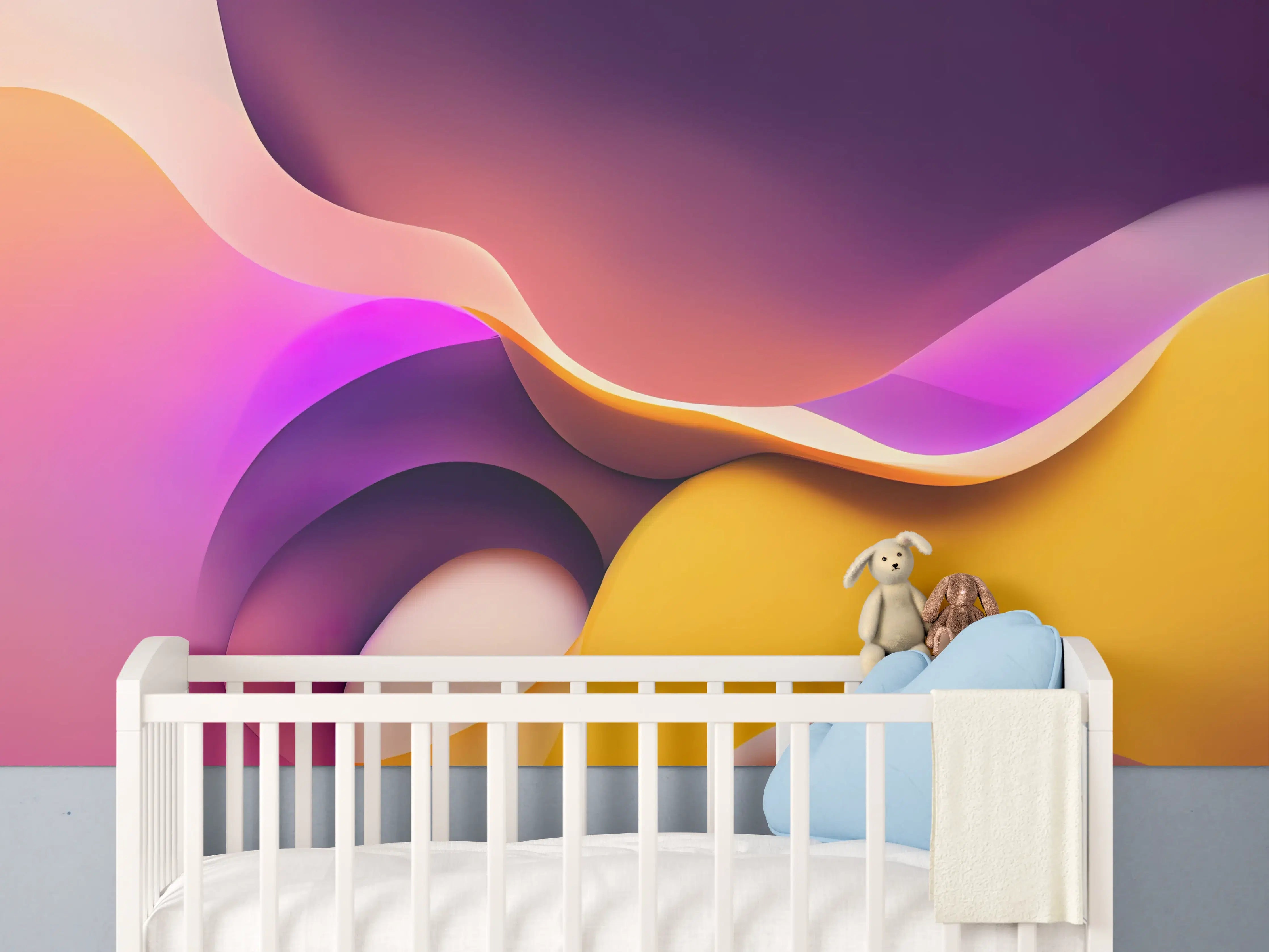 Babyzimmer Wandgestaltung - Abstrakte Farbenspiele in Pink, Violett und Gelb
