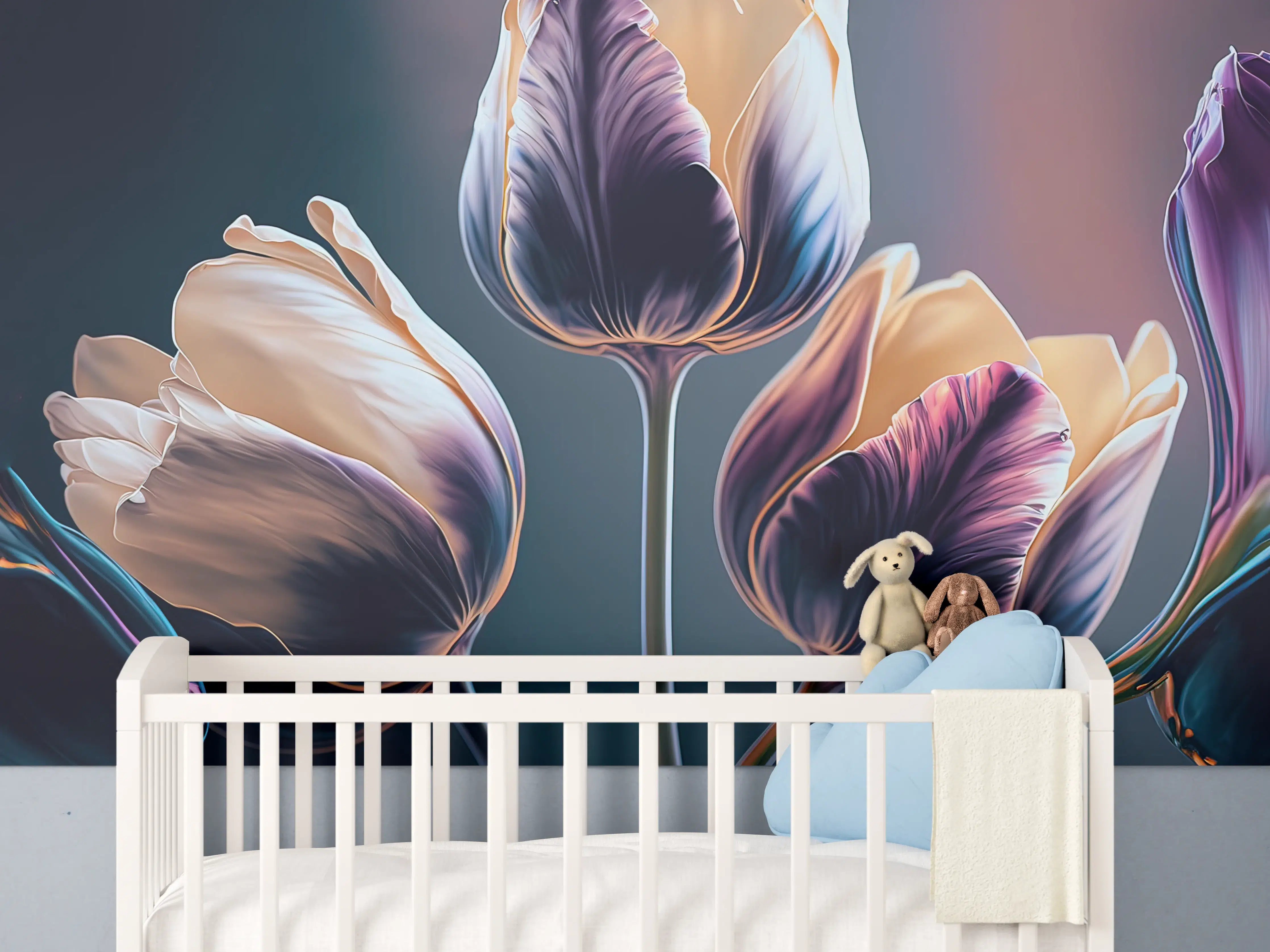 Babyzimmer Wandgestaltung - Abstrakte Fließende Tulpen Kunst