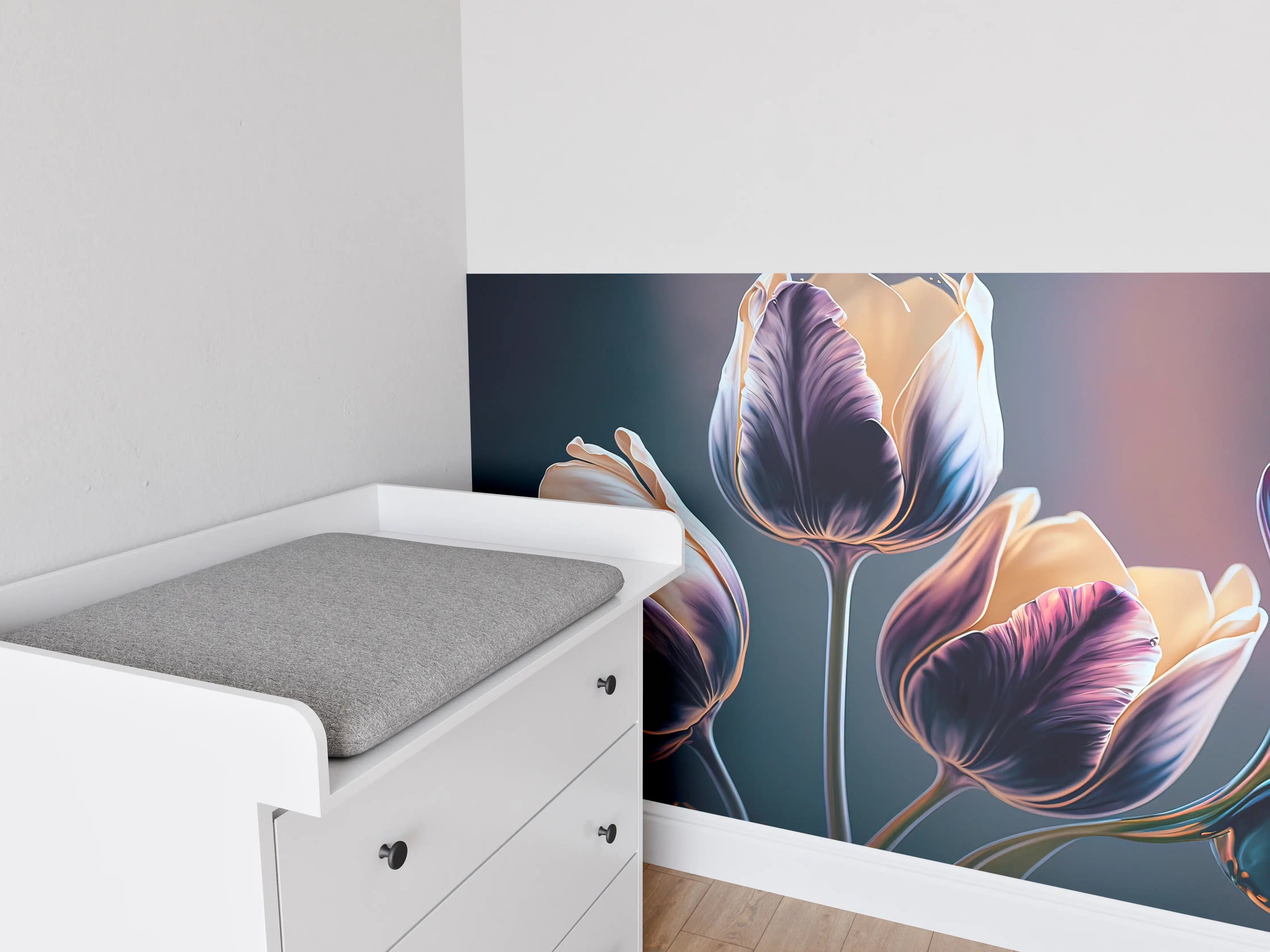 Babyzimmer Wandgestaltung - Abstrakte Fließende Tulpen Kunst