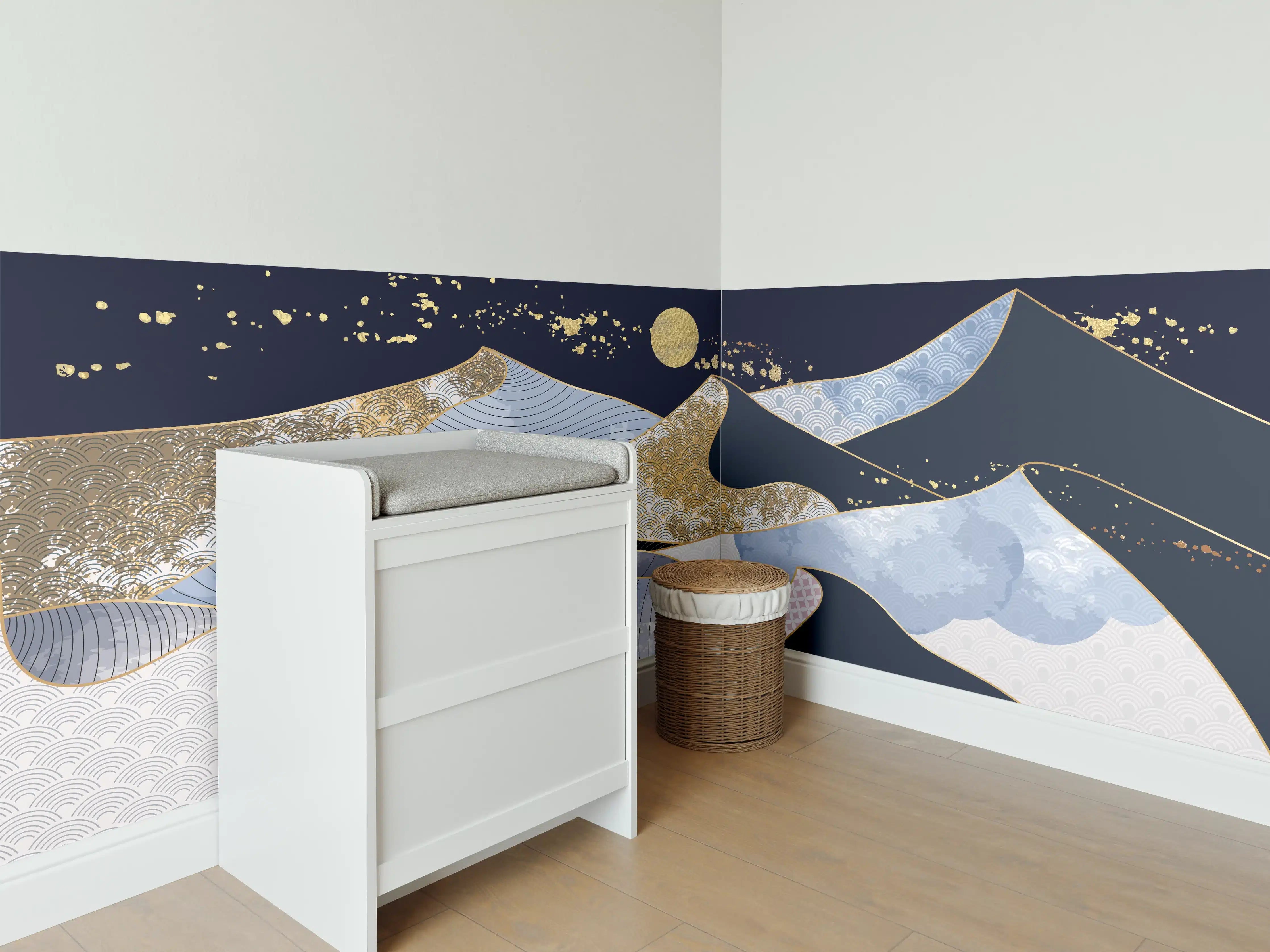 Babyzimmer Wandgestaltung - Abstrakte Gold-Mond-Nacht