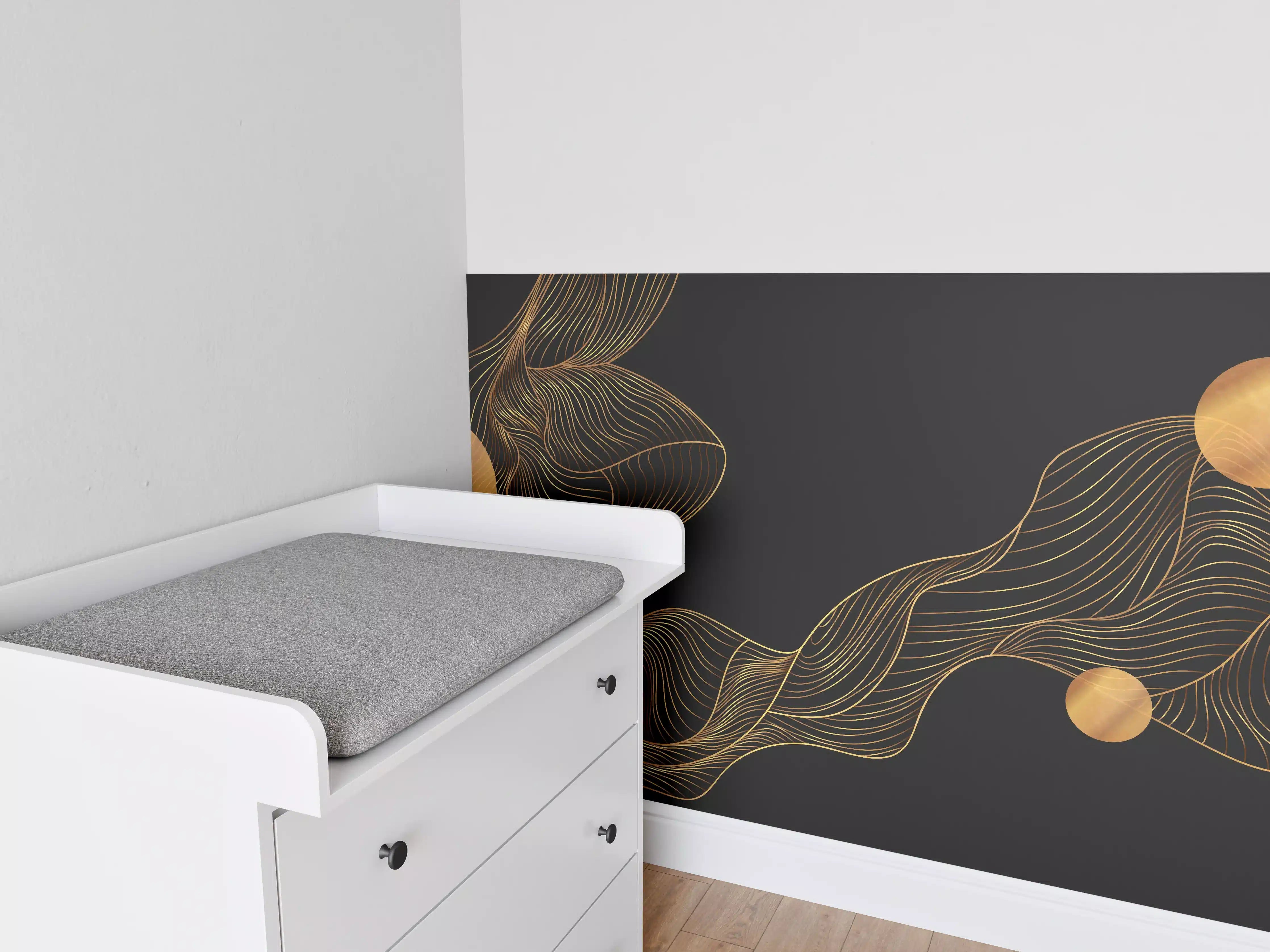 Babyzimmer Wandgestaltung - Abstrakte Gold-Schwarz Linienkunst