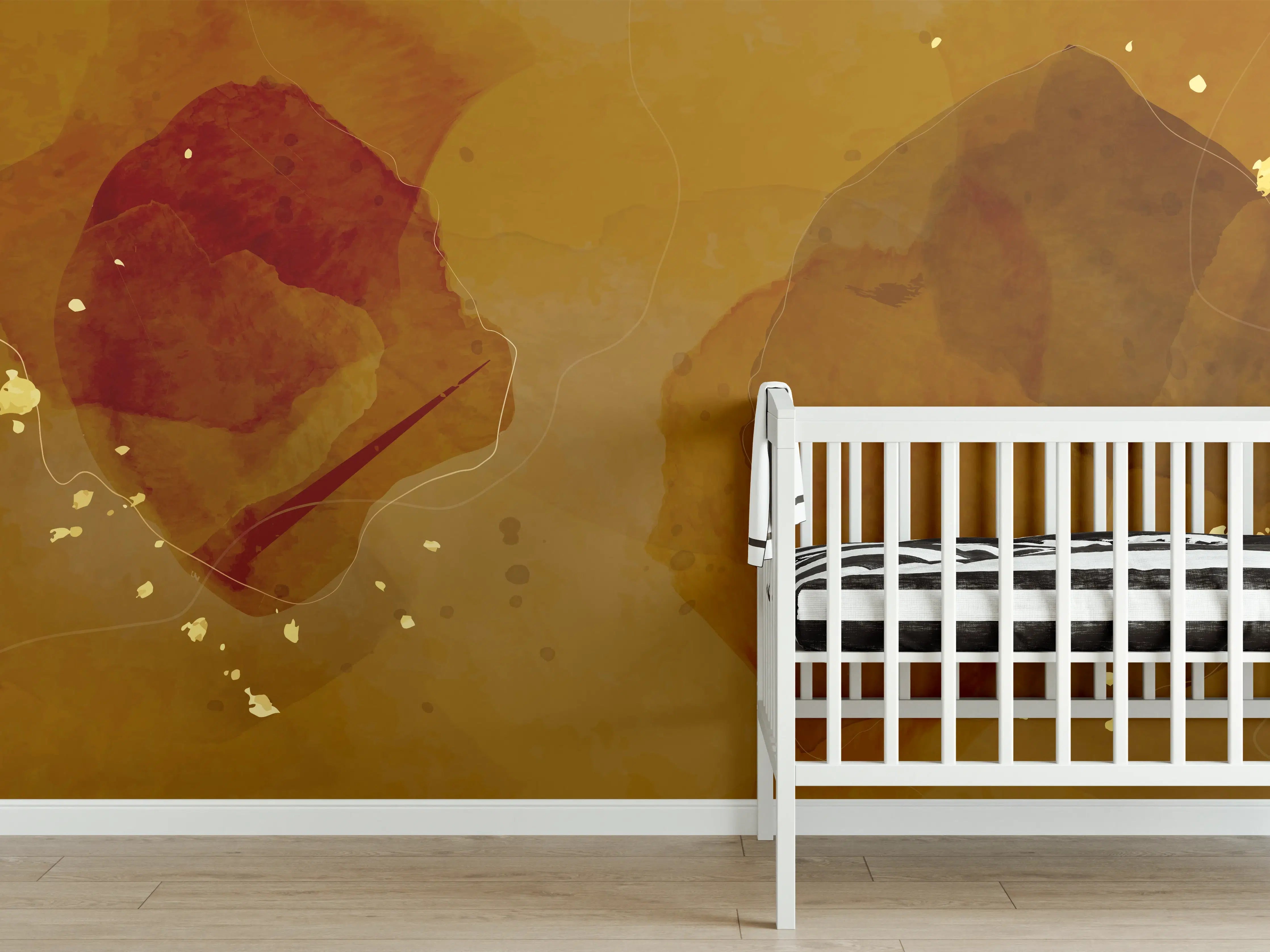 Babyzimmer Wandgestaltung - Abstrakte Goldbraune Kunst
