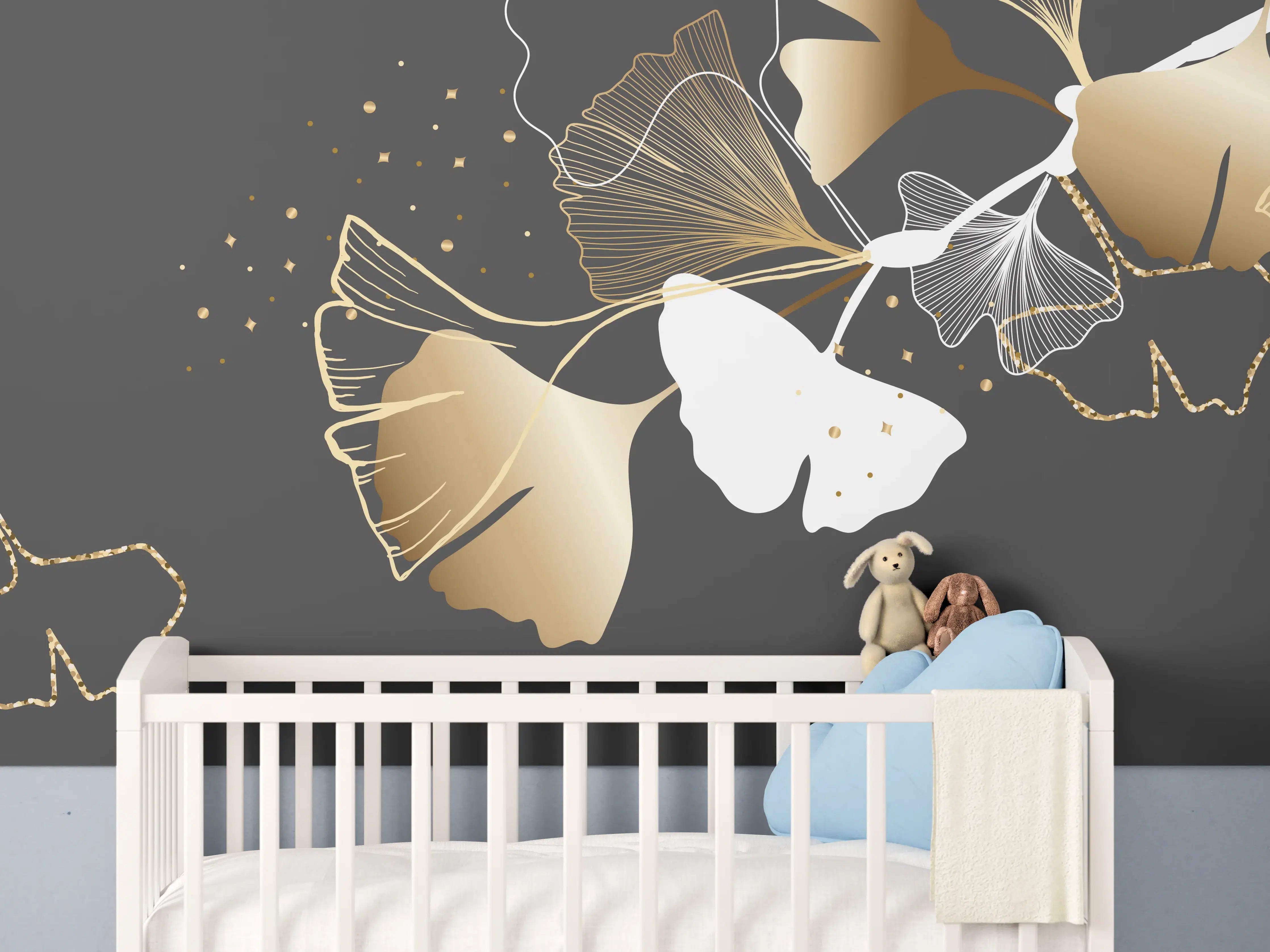Babyzimmer Wandgestaltung - Abstrakte Goldene Schmetterlinge