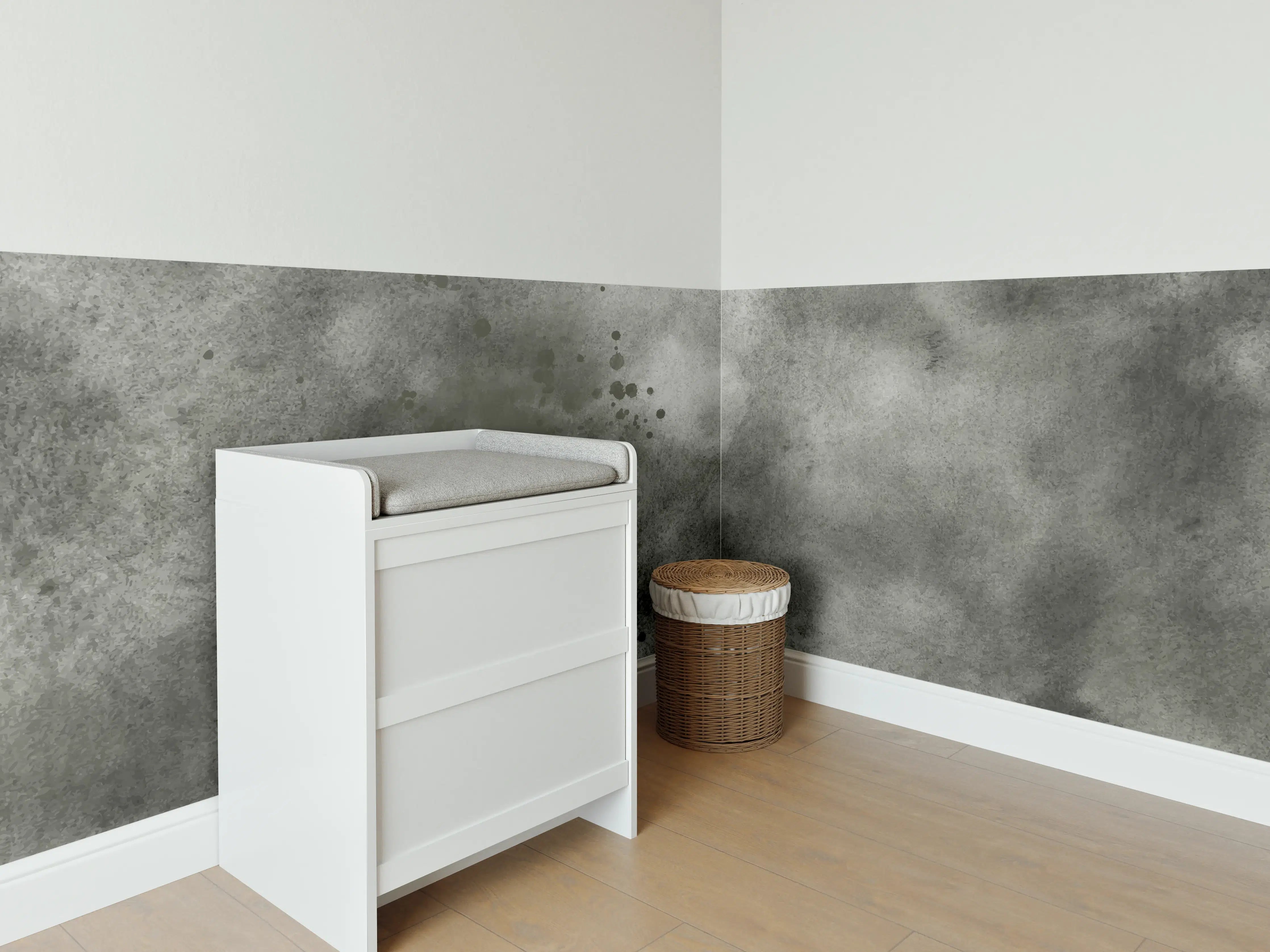 Babyzimmer Wandgestaltung - Abstrakte Grau-Schwarz Aquarelltextur