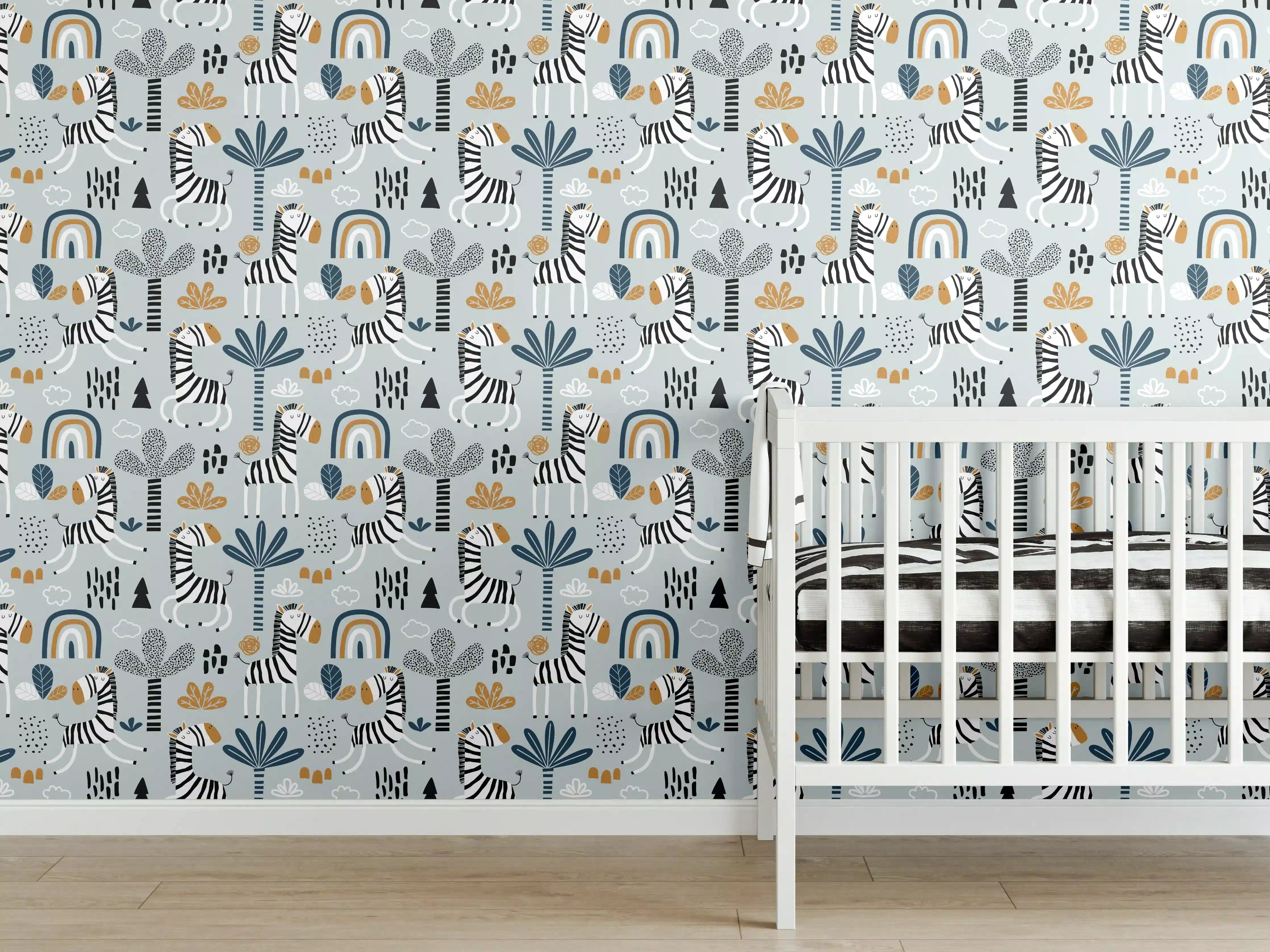 Babyzimmer Wandgestaltung - Abstrakte Grautöne in Blau