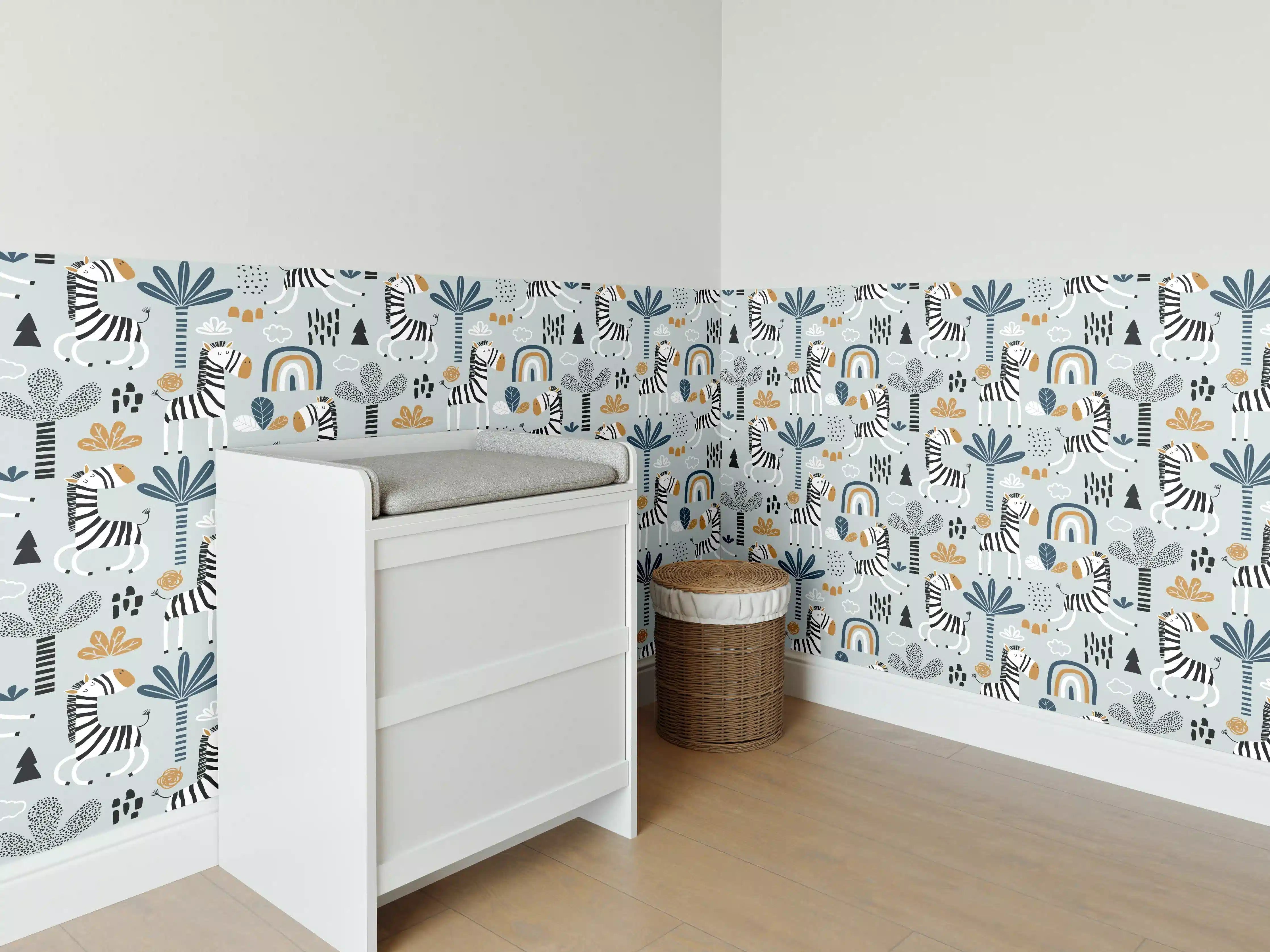 Babyzimmer Wandgestaltung - Abstrakte Grautöne in Blau