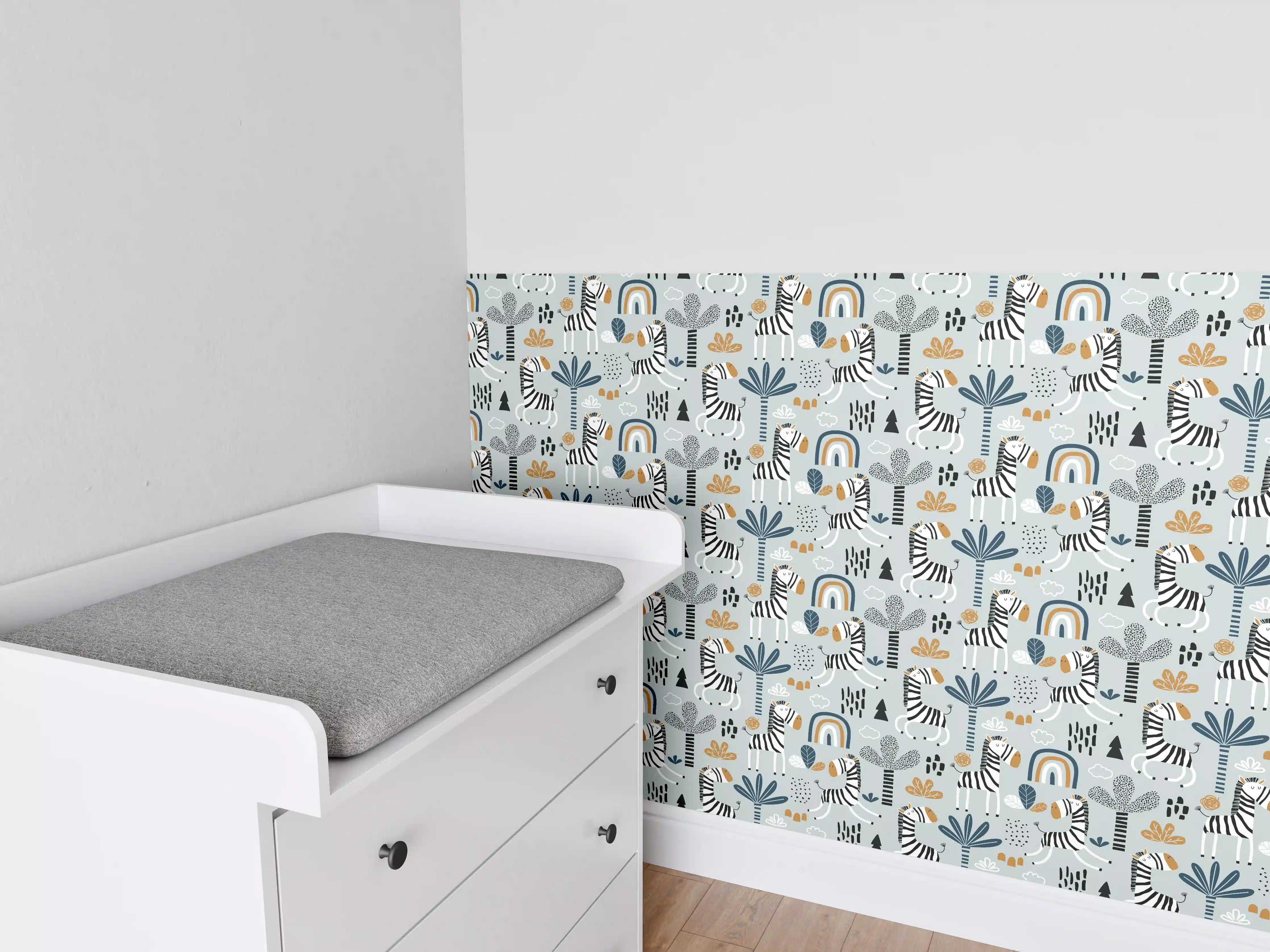 Babyzimmer Wandgestaltung - Abstrakte Grautöne in Blau