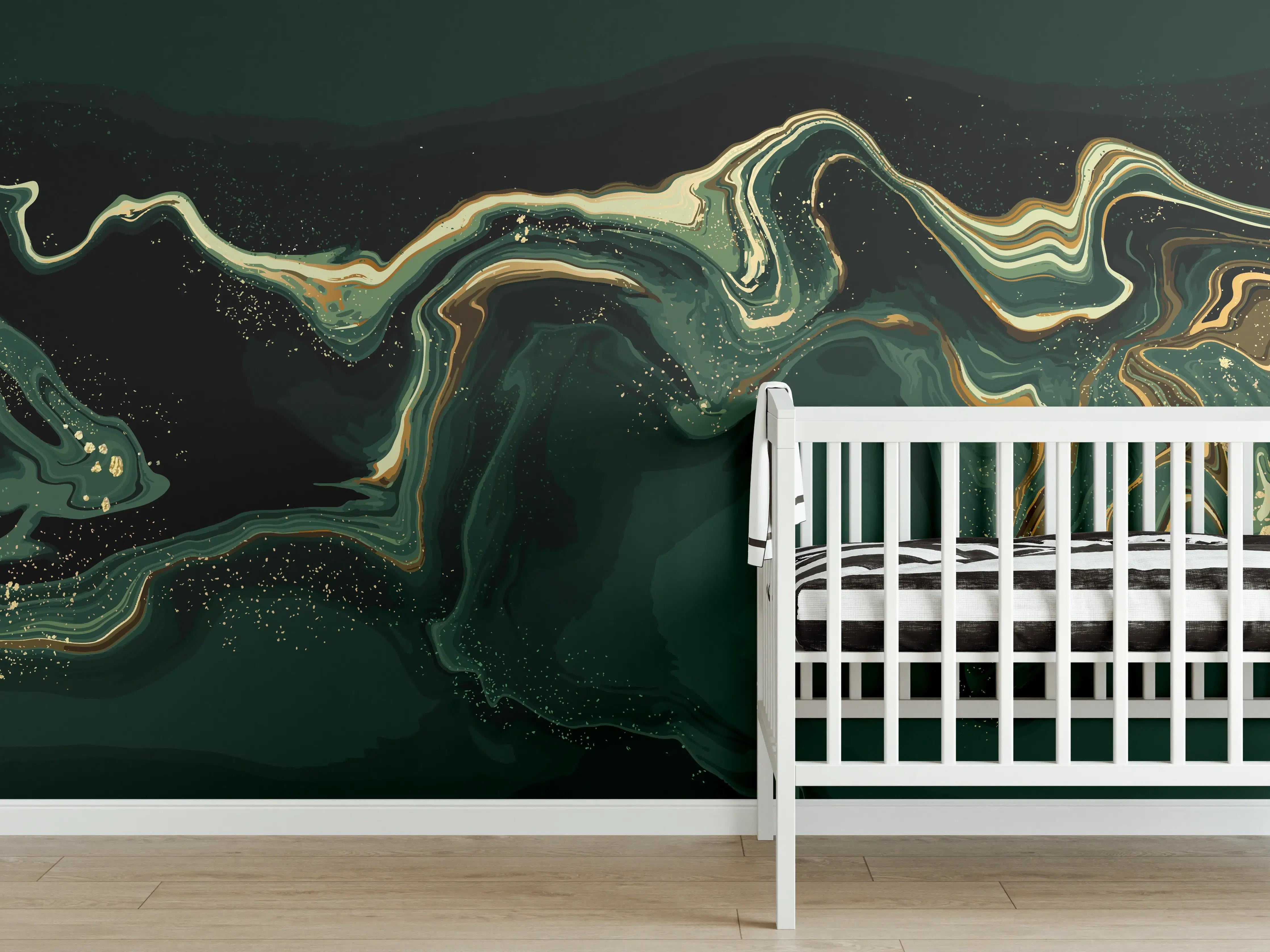 Babyzimmer Wandgestaltung - Abstrakte Grün-Gold Muster-Leinwand