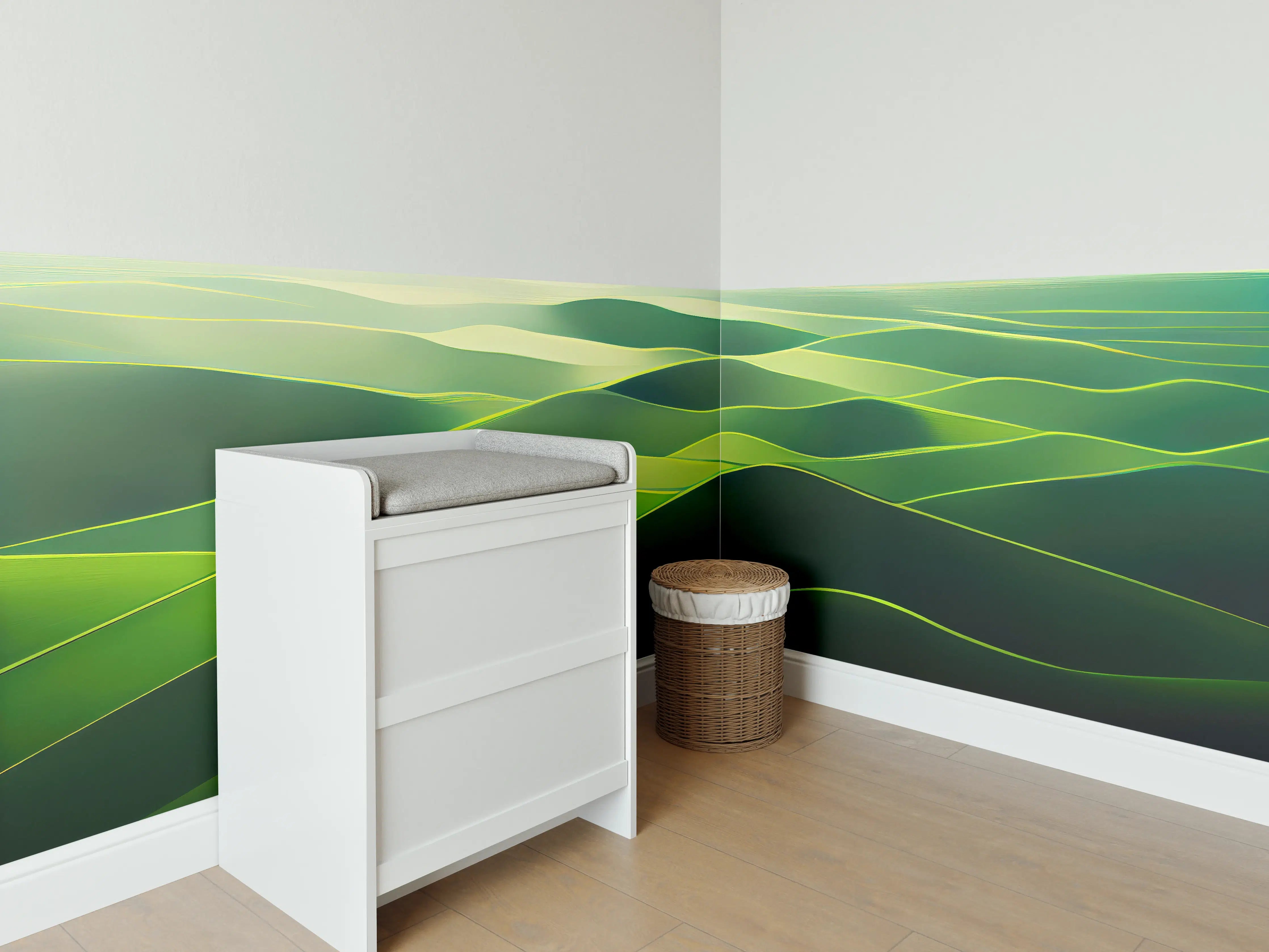 Babyzimmer Wandgestaltung - Abstrakte Grüne Landschaft Illustration